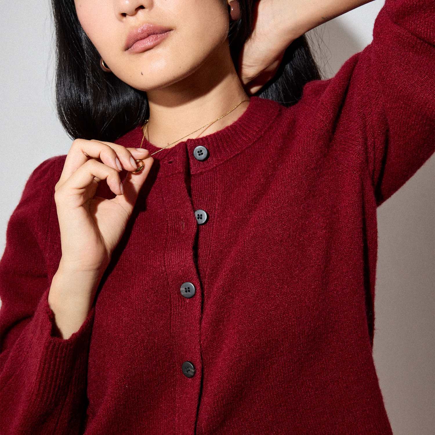 Whistles Women's Wool Blend Puff Sleeve Mini Cardigan - Extra Small - Dark Red - Available at M&S