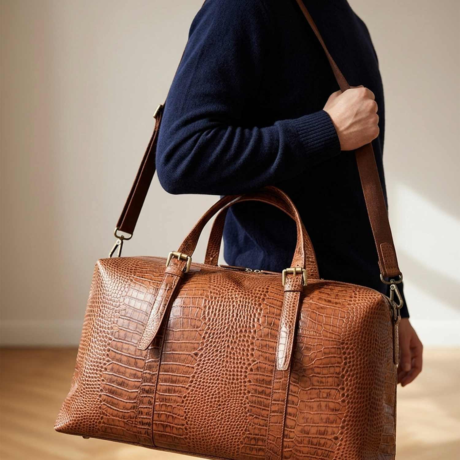 Jones Bootmaker Women's Croc Effect Leather Weekend Bag - Tan - Available at M&S