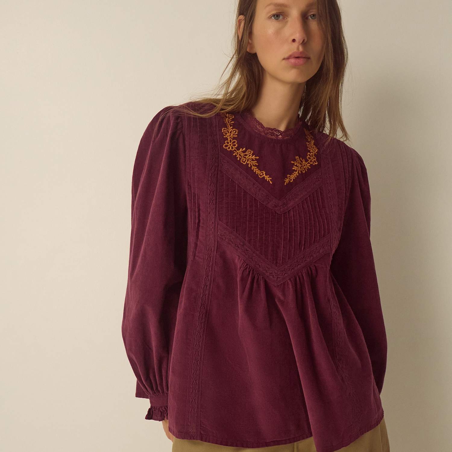 Monsoon Women's Cord High Neck Top - Medium - Burgundy - Available at M&S