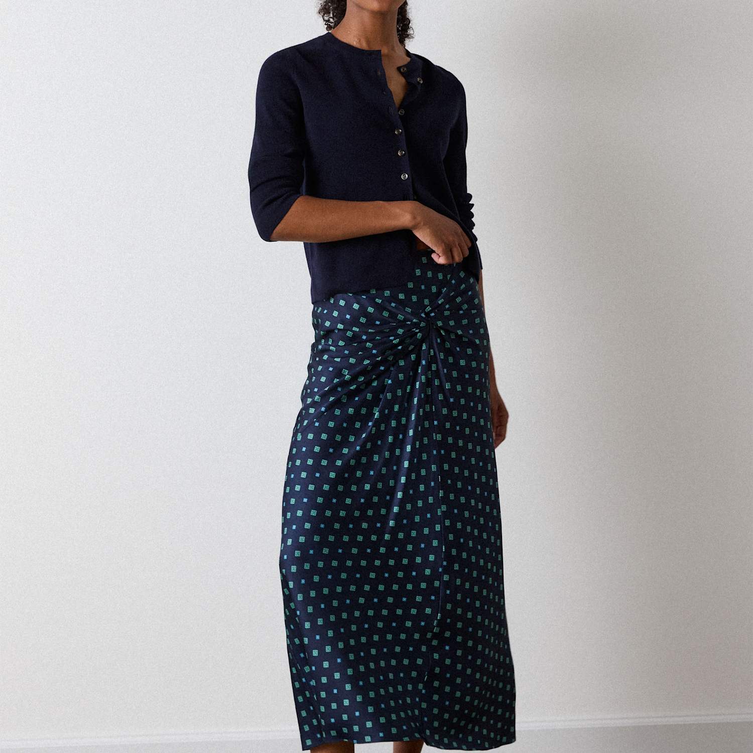 Whistles Women's Unlined Geometric Tiered Midi Skirt - 14 - Navy Mix - Available at M&S