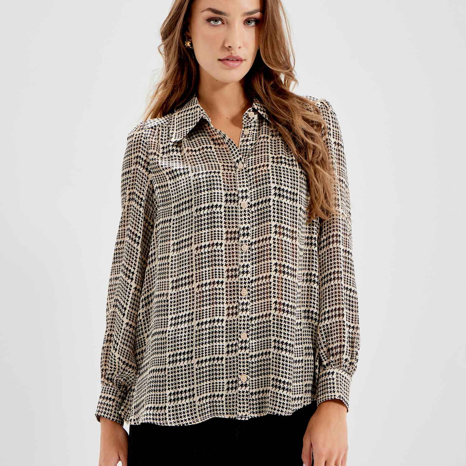 Finery London Women's Printed V-Neck Blouse - 10 - Beige Mix - Available at M&S