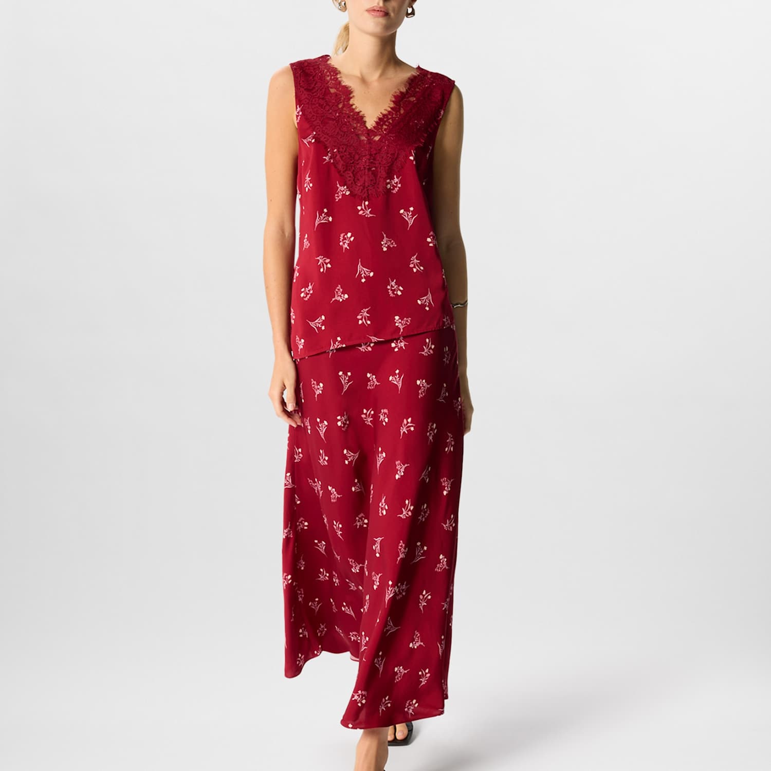 Whistles Women's Floral Midi A-Line Skirt - 12 - Burgundy Mix - Available at M&S