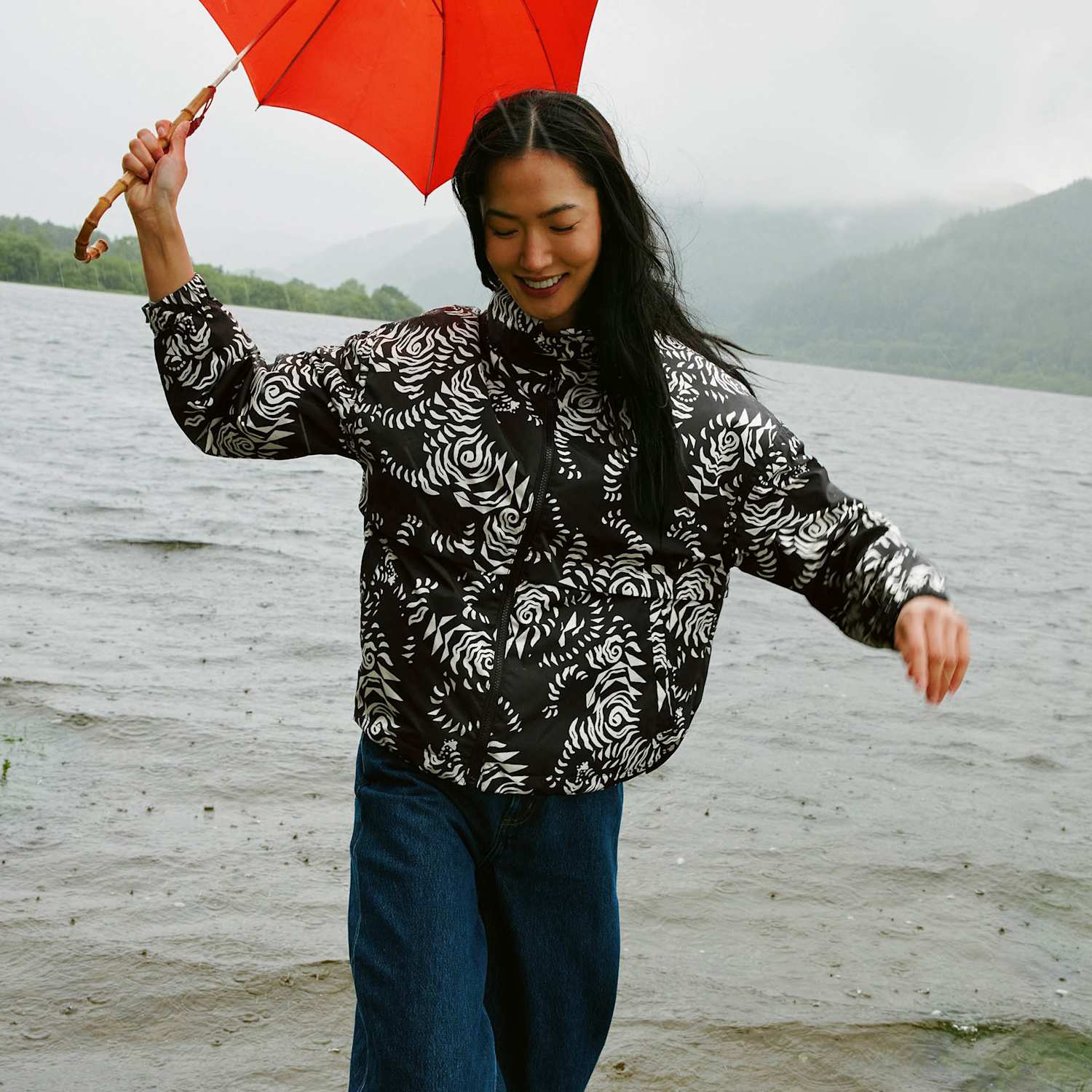 White Stuff Women's Paige Printed Rain Jacket - 8 - Black Mix - Available at M&S
