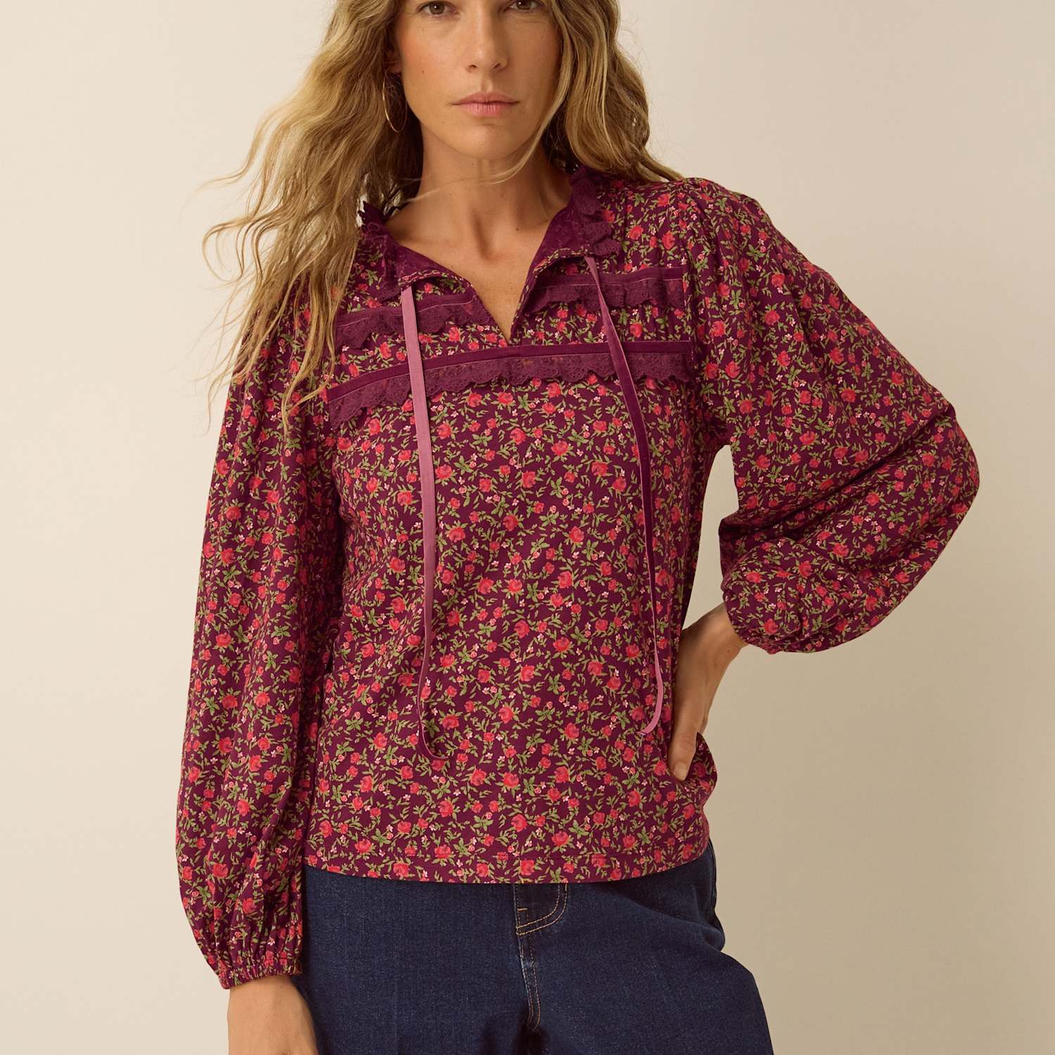 Monsoon Women's Pure Cotton Printed Crew Neck Top - Extra Large - Red Mix - Available at M&S