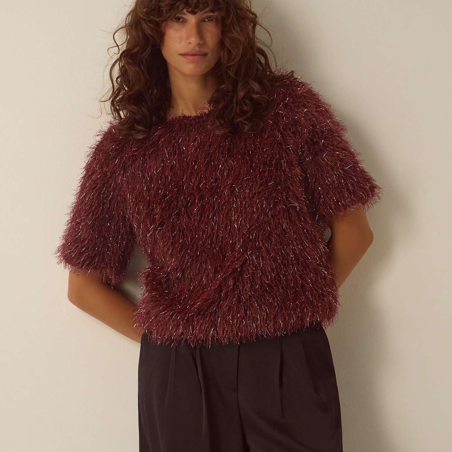 Monsoon Women's Crew Neck Blouse - Large - Burgundy - Available at M&S