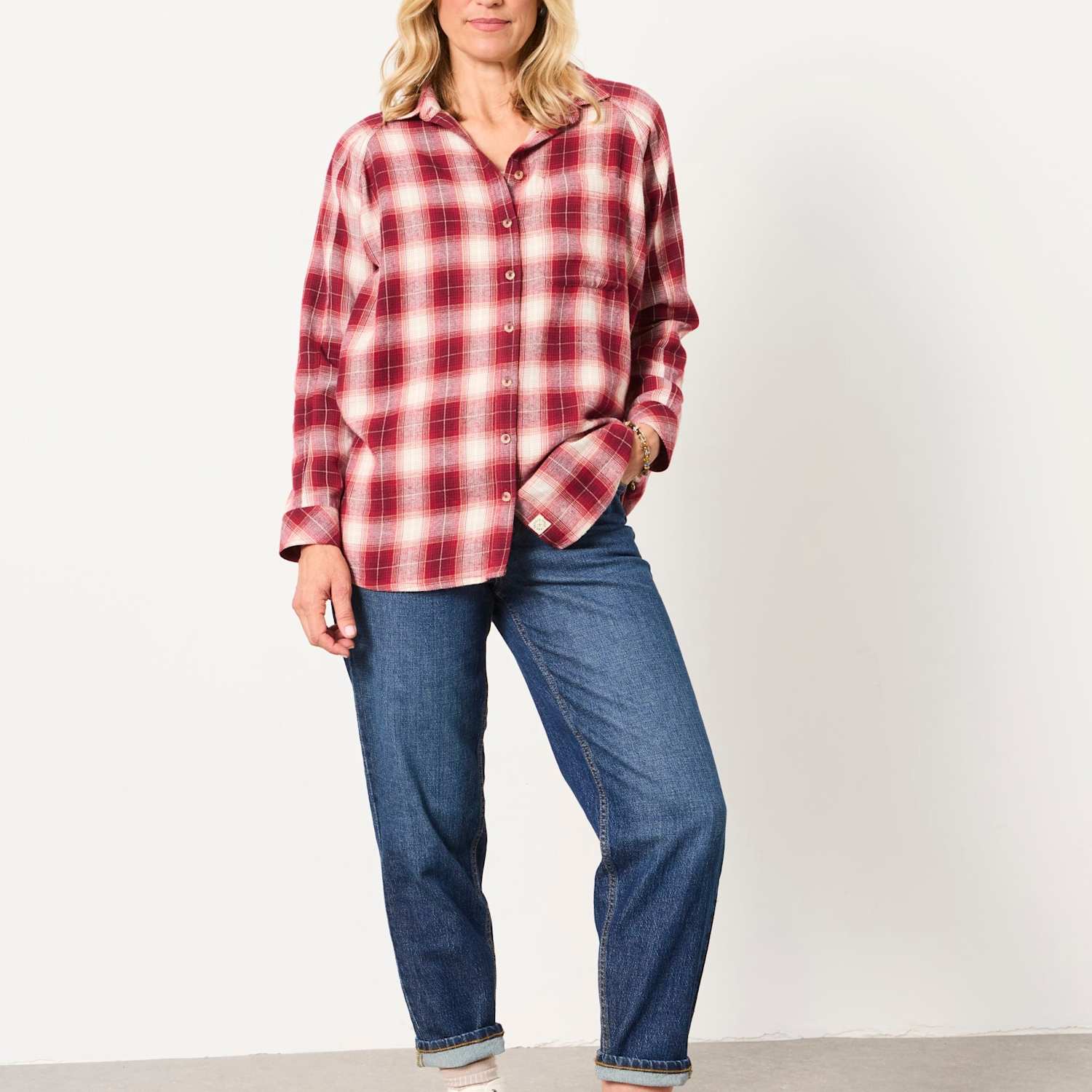 Fatface Women's Pure Cotton Checked Shirt - 24 - Red Mix - Available at M&S