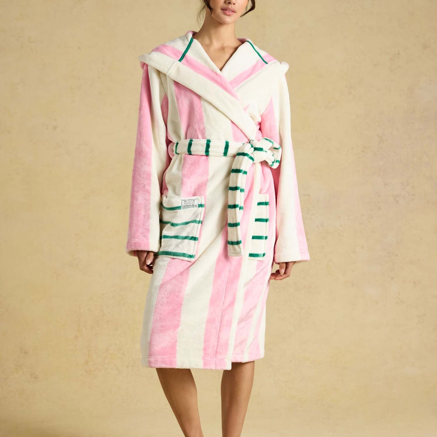 Joules Women's Fleece Striped Hooded Dressing Gown - Small-Medium - Pink Mix - Available at M&S
