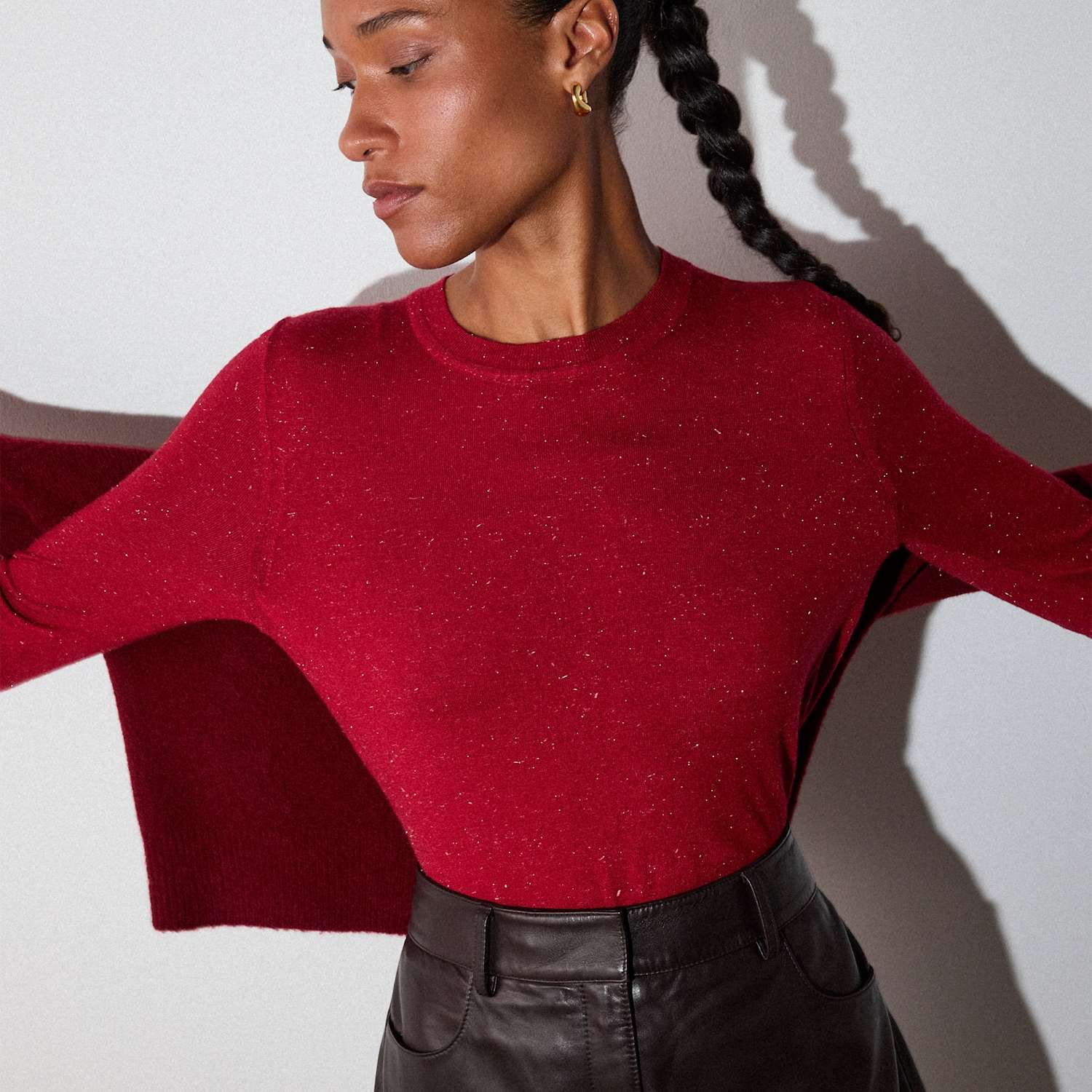 Whistles Women's Sparkly Crew Neck T-Shirt - 12 - Dark Red - Available at M&S