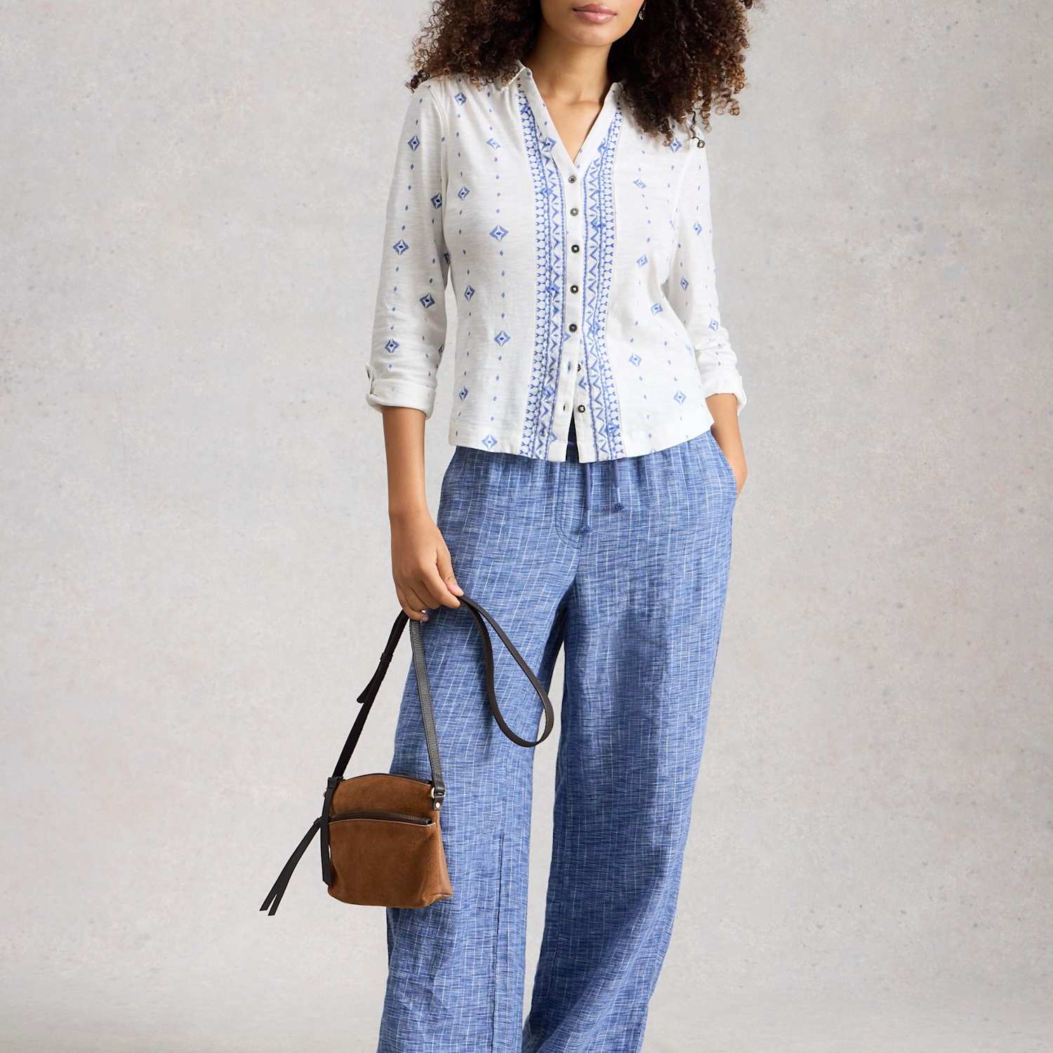 White Stuff Women's Pure Cotton Jersey Embroidered Shirt - 6 - White Mix - Available at M&S