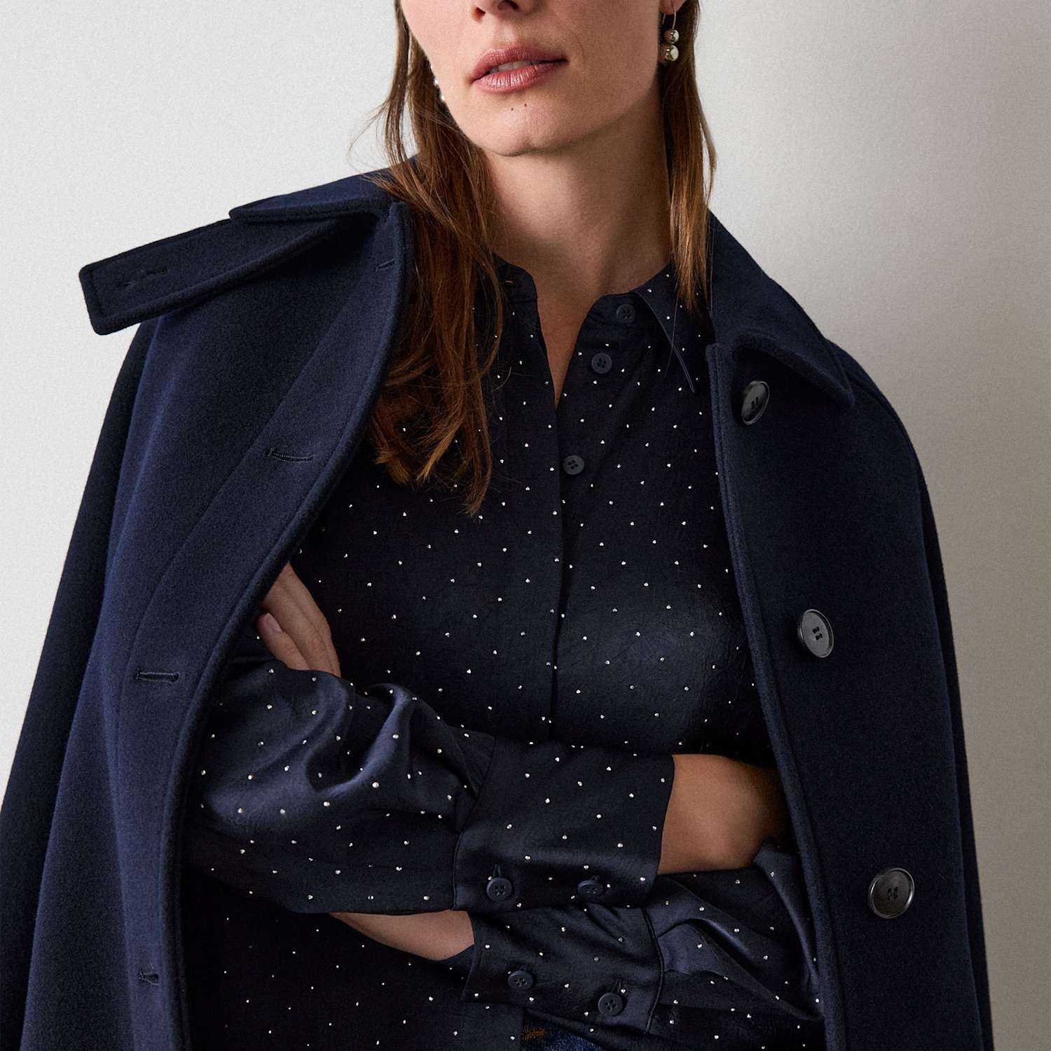 Whistles Women's Satin Embellished Collared Shirt - 10 - Navy Mix - Available at M&S