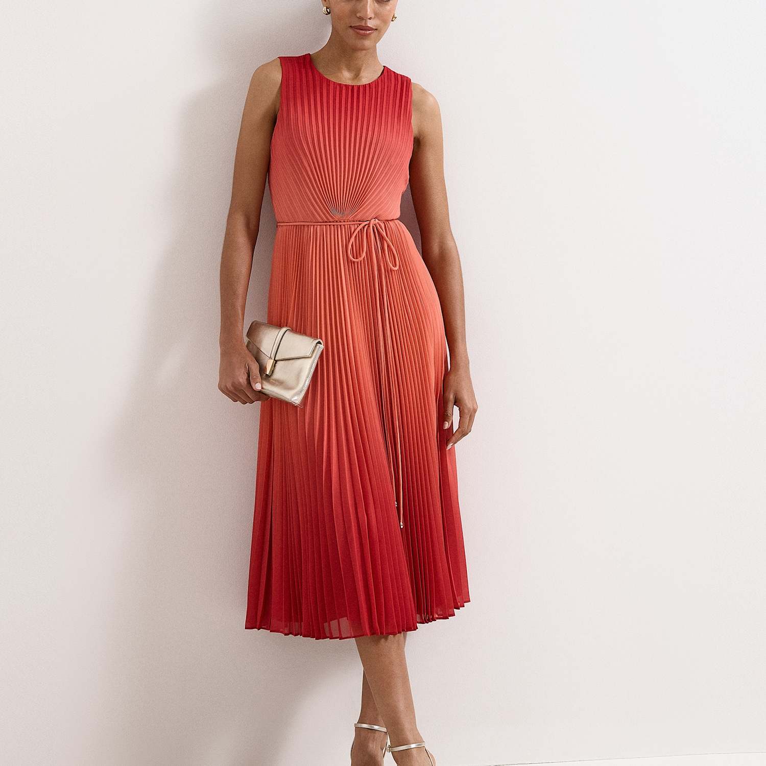 Phase Eight Women's Ombré Crew Neck Pleated Midi Skater Dress - 16 - Red Mix - Available at M&S