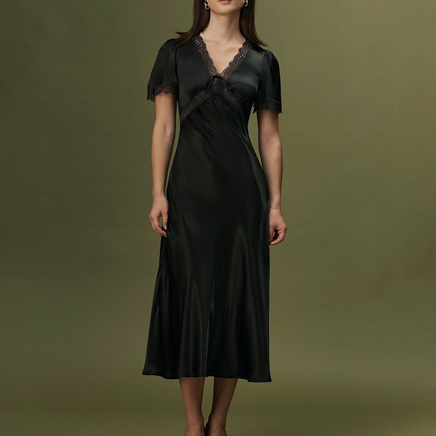 Ghost Women's Satin V-Neck Midi Dress - 14 - Black - Available at M&S