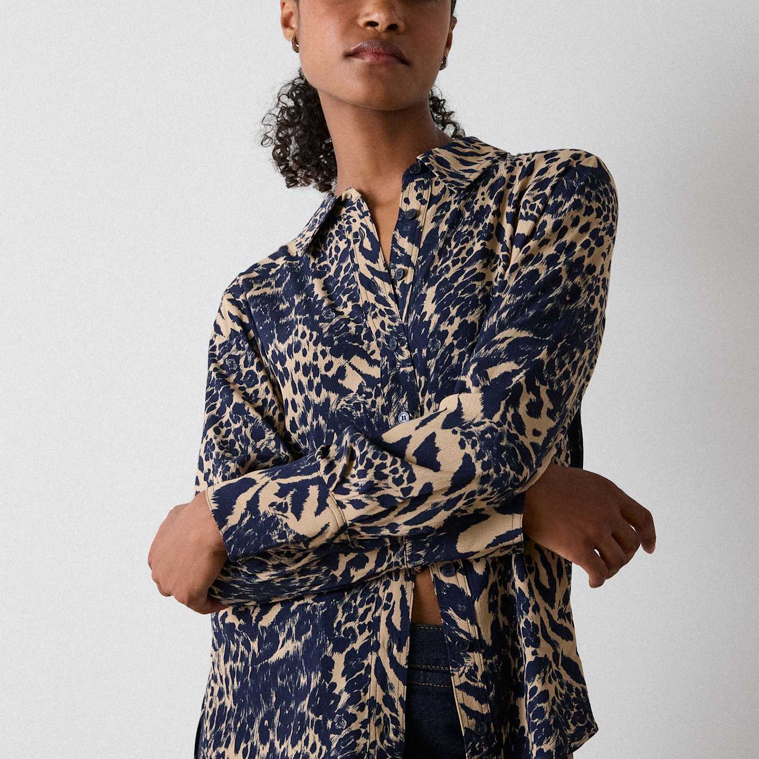 Whistles Women's Animal Print Button Through Shirt - 10 - Navy Mix - Available at M&S