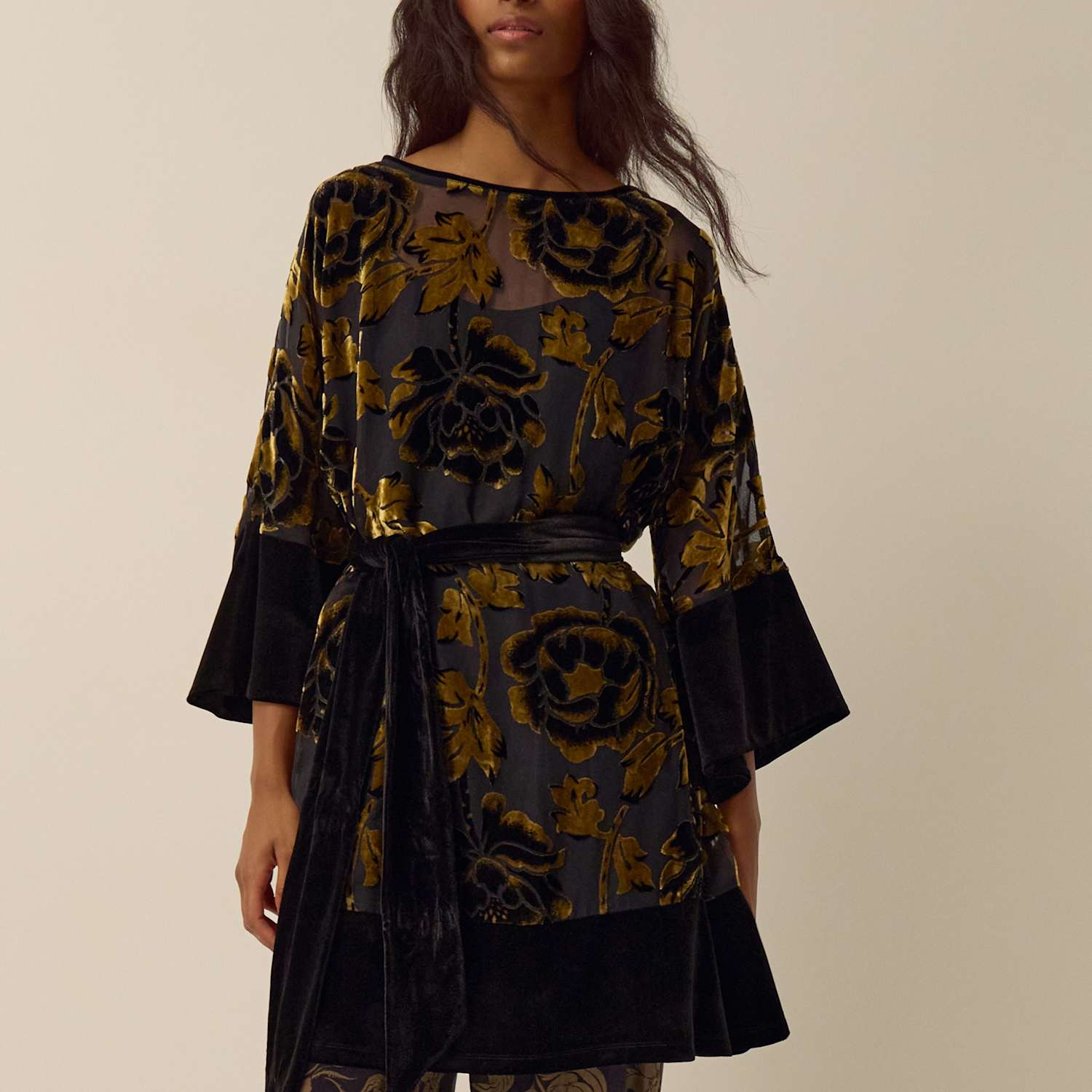 Monsoon Women's Printed Scoop Neck Zip Up Knee Length Dress - Large - Gold Mix - Available at M&S