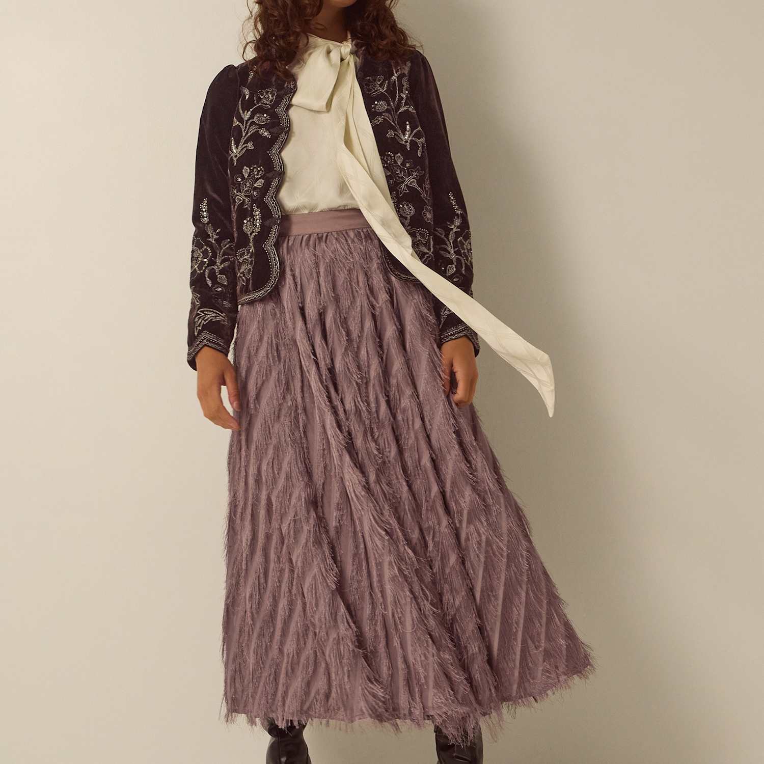 Monsoon Women's Fringed Skater Midi Skirt - Large - Light Brown - Available at M&S