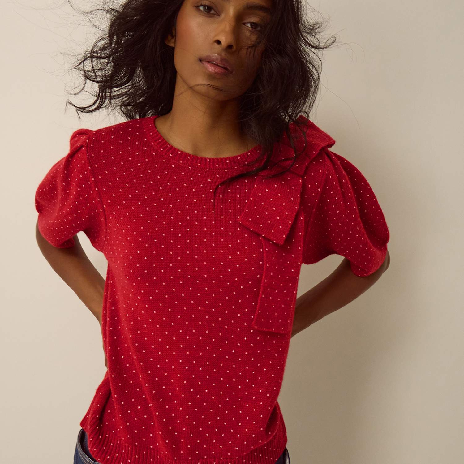 Monsoon Women's Crew Neck Jumper with Wool - Small - Red Mix - Available at M&S
