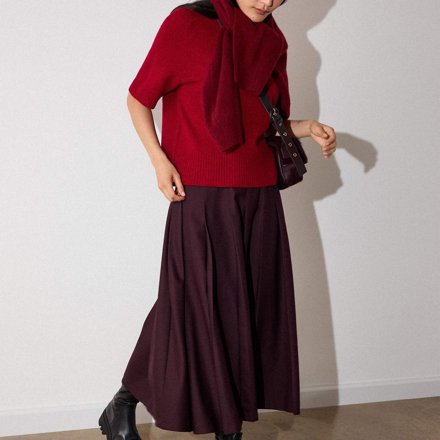 Whistles Women's Pure Wool Knitted T-Shirt - Small - Dark Red - Available at M&S