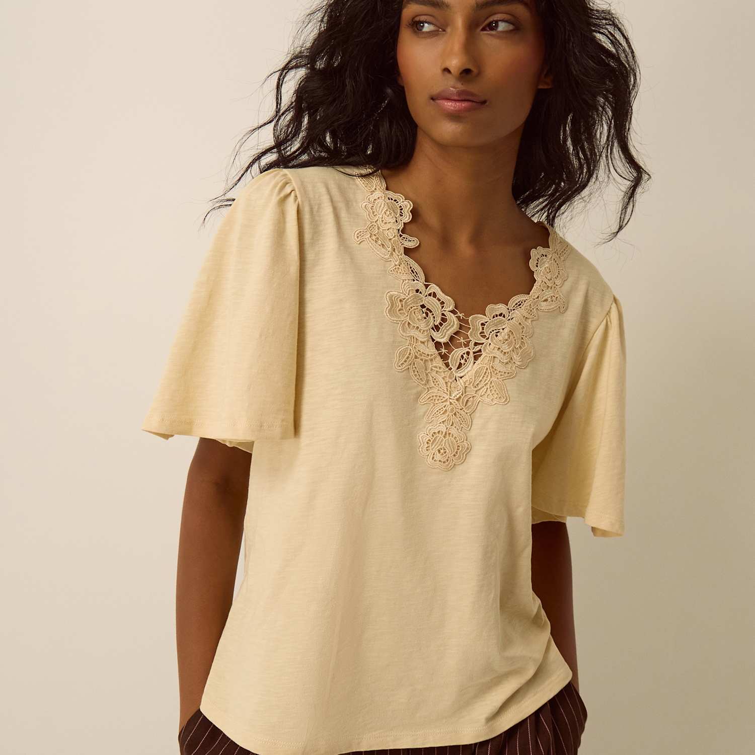 Monsoon Women's Pure Cotton V-Neck T-Shirt - Large - Yellow - Available at M&S