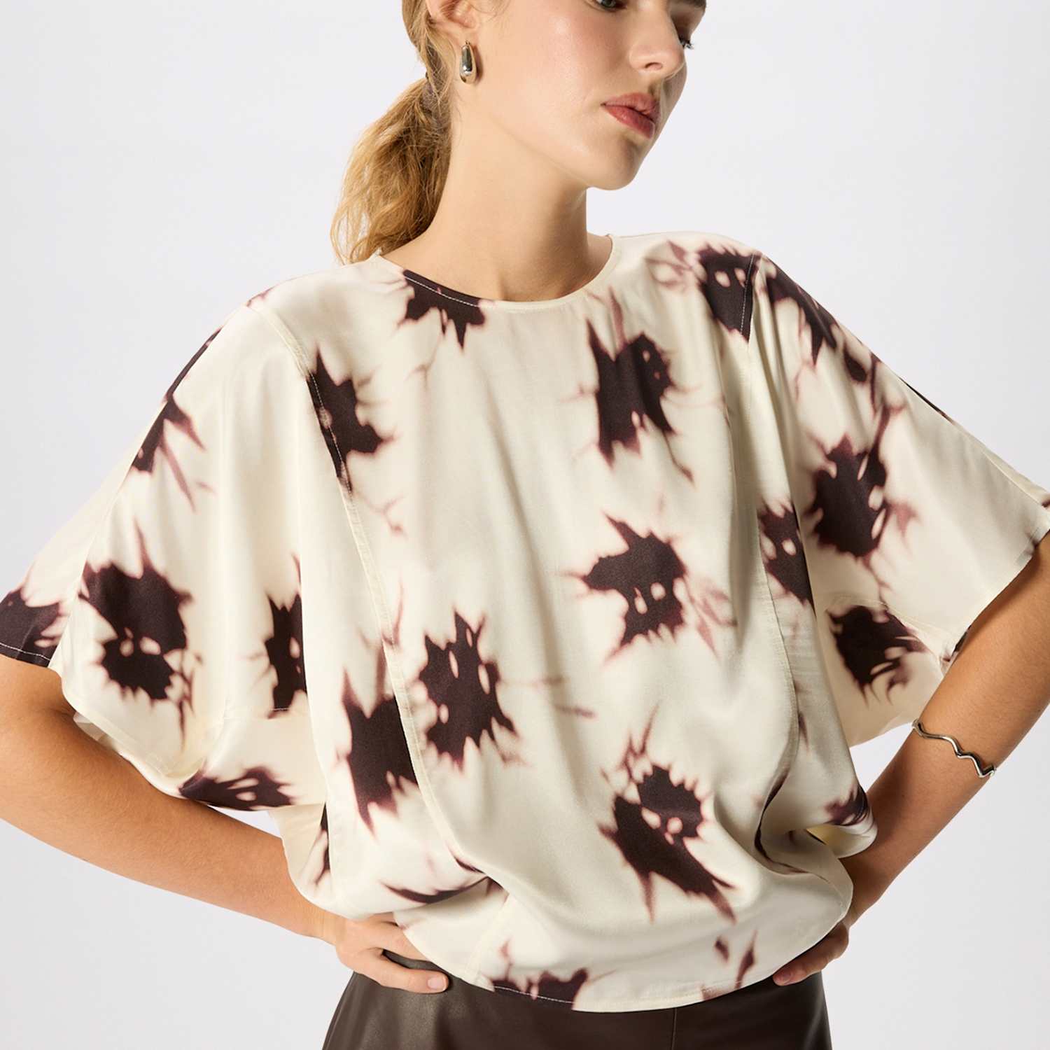 Whistles Women's Printed Round Neck Blouse - 8 - Ivory Mix - Available at M&S