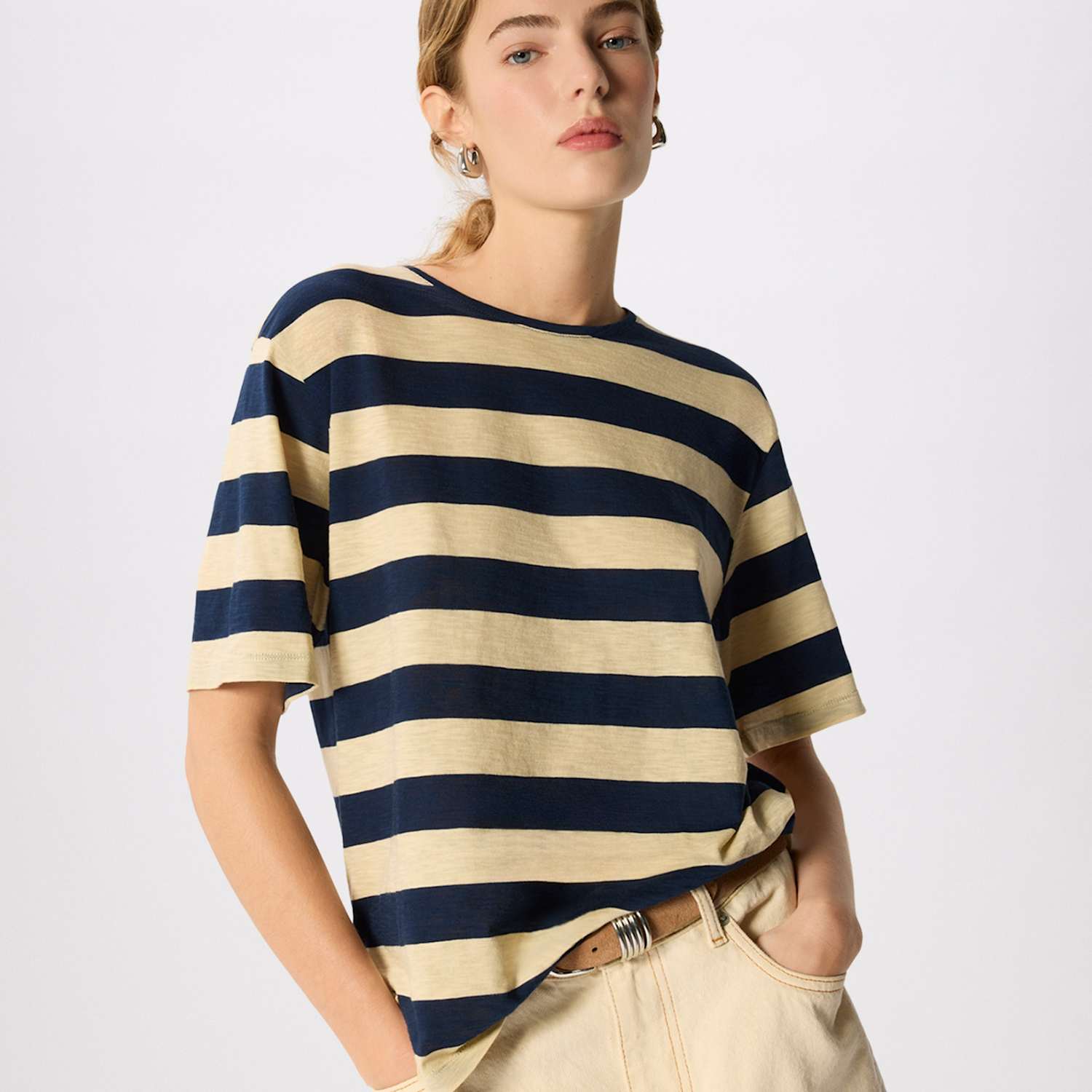Whistles Women's Pure Cotton Striped T-Shirt - Small - Navy Mix - Available at M&S