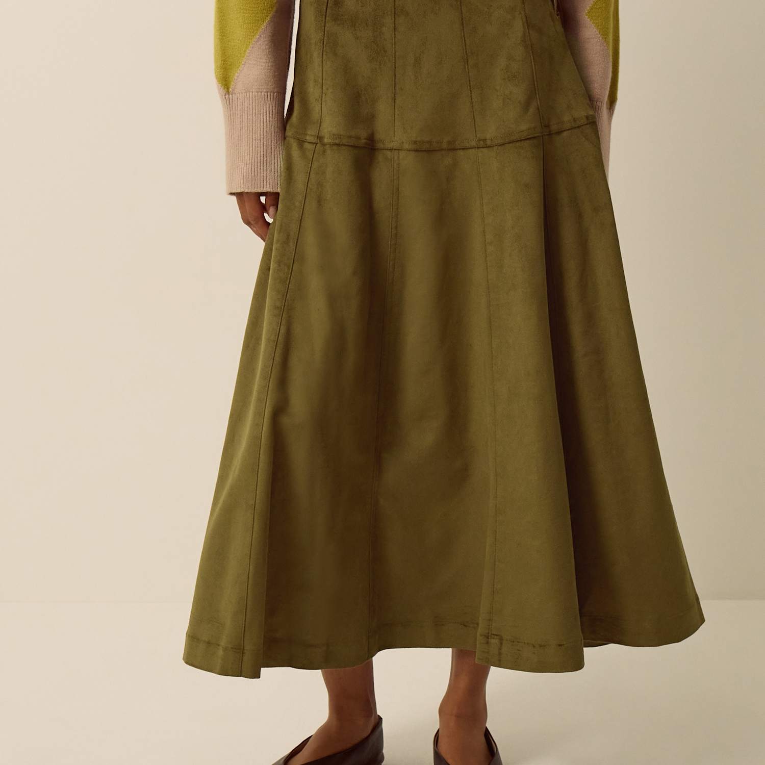 Monsoon Women's Suedette Midi A Line Skirt - 16 - Khaki - Available at M&S