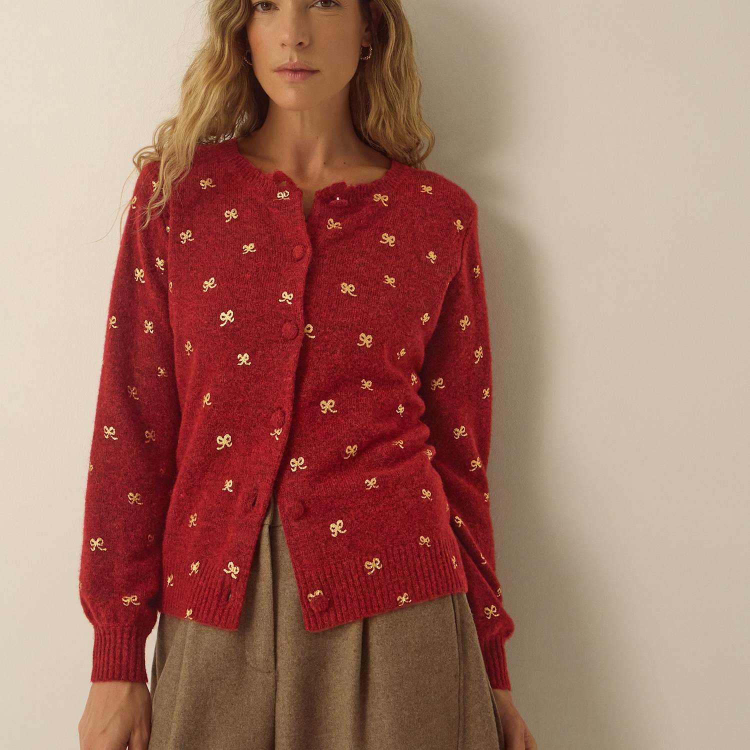 Monsoon Women's Metallic Button Front Cardigan - Large - Red Mix - Available at M&S