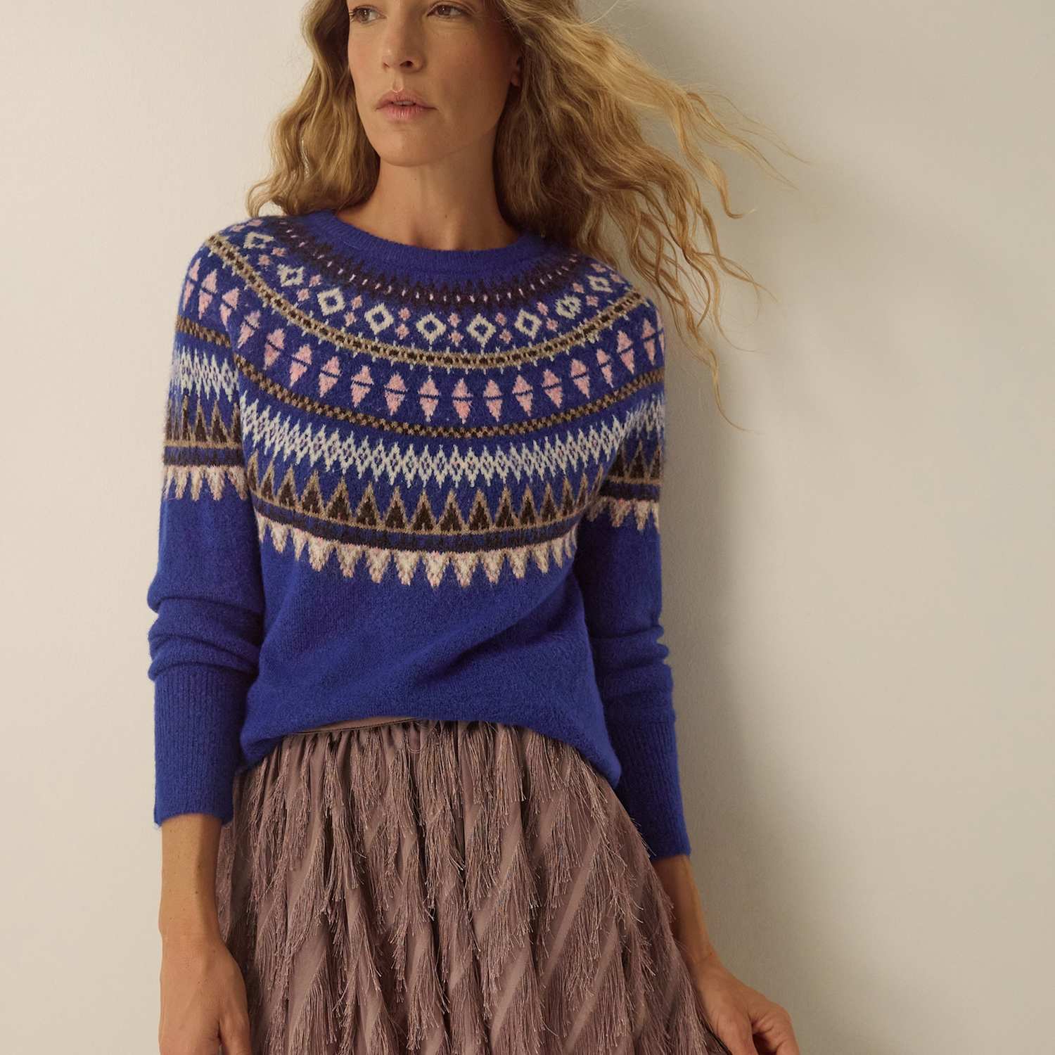 Monsoon Women's Fair Isle Jumper - Small - Blue Mix - Available at M&S
