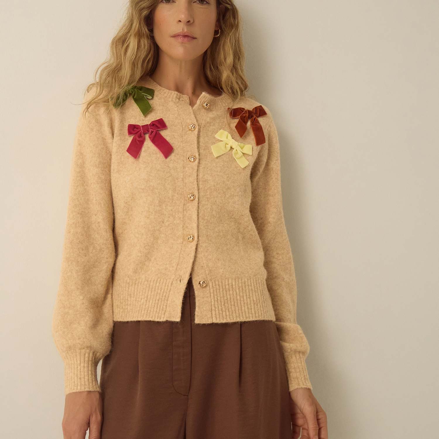 Monsoon Women's Bow Detail Embroidered Cardigan - Small - Natural Mix - Available at M&S