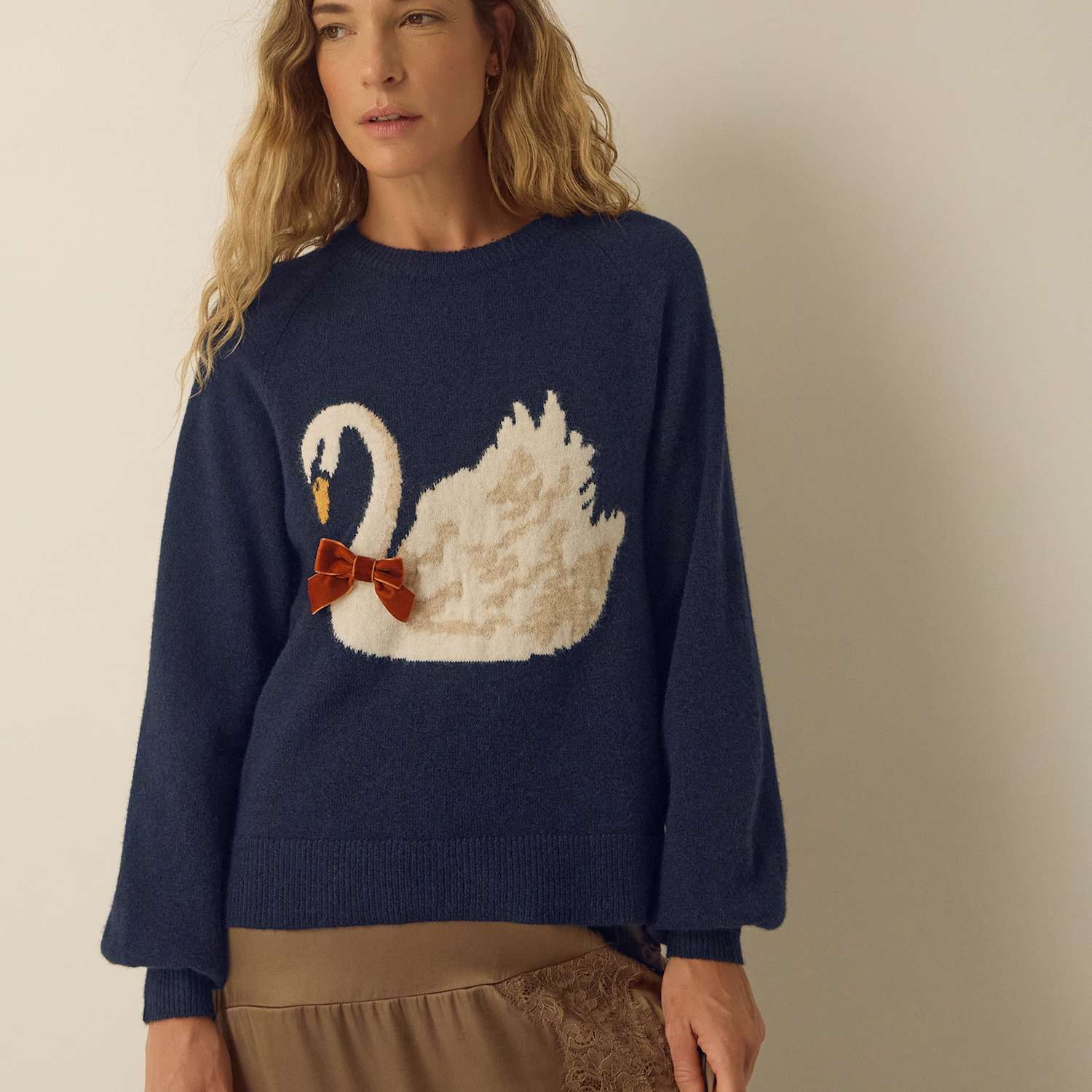 Monsoon Women's Motif Print Crew Neck Jumper - Small - Navy Mix - Available at M&S