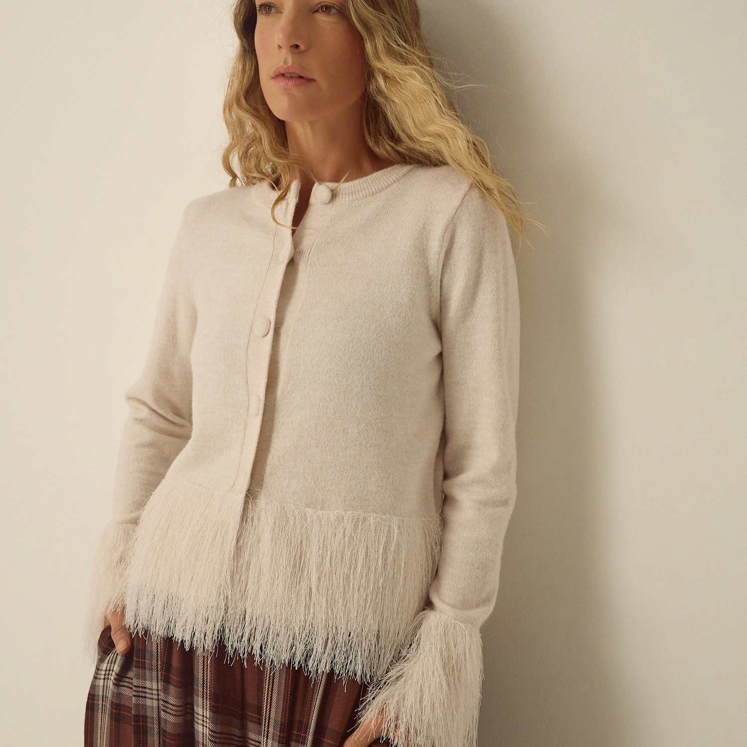 Monsoon Women's Fringe Detail Cardigan - Small - Ivory - Available at M&S