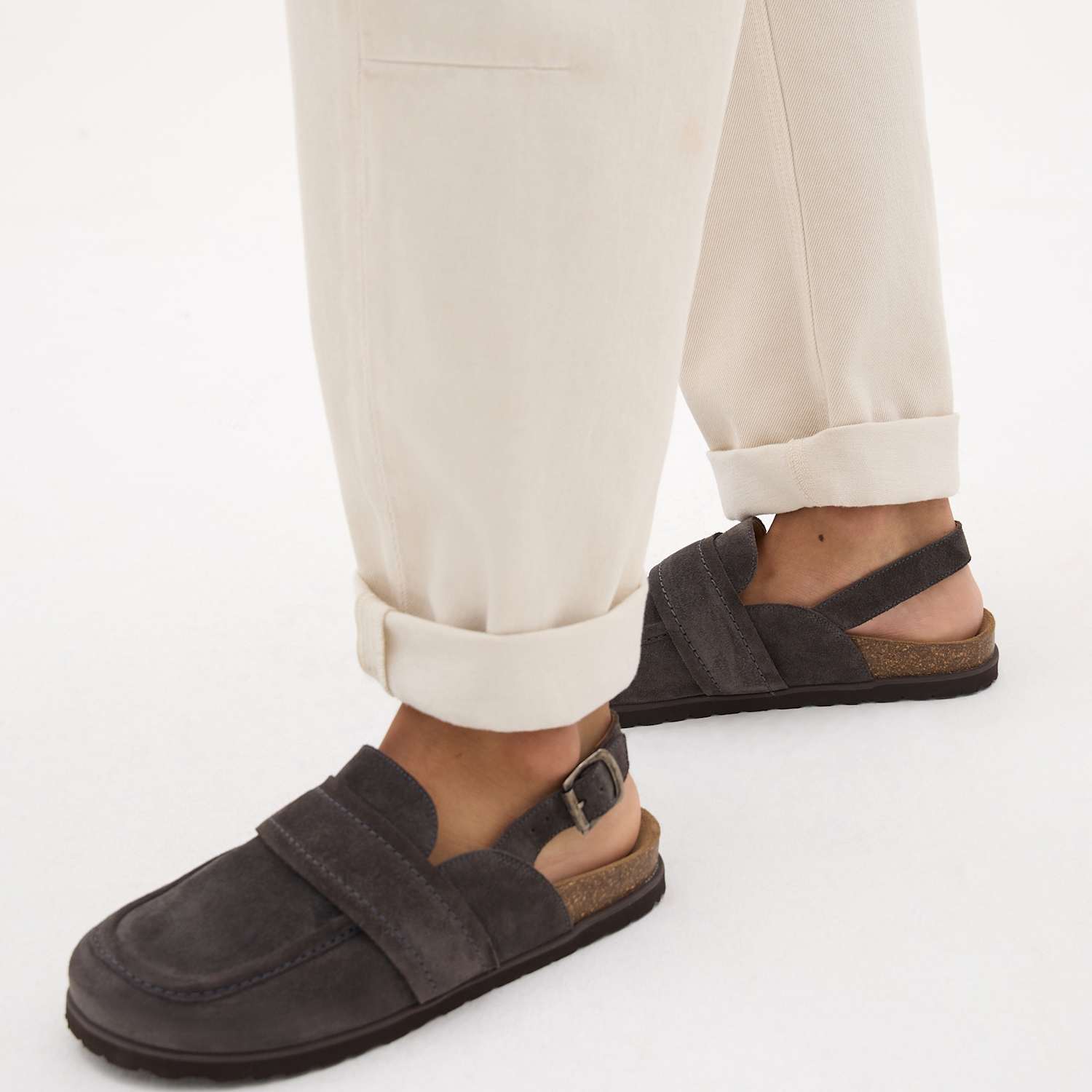 Hush Women's Leather Buckle Padded Flat Mules - 38 - Medium Grey - Available at M&S