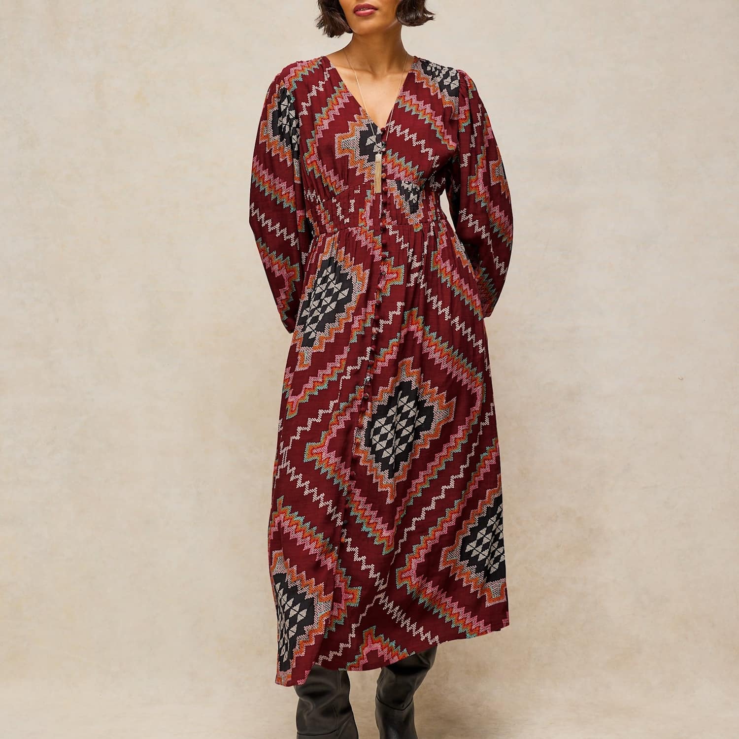 White Stuff Women's Leela V Neck Button Front Midi Tea Dress - 10 - Plum - Available at M&S