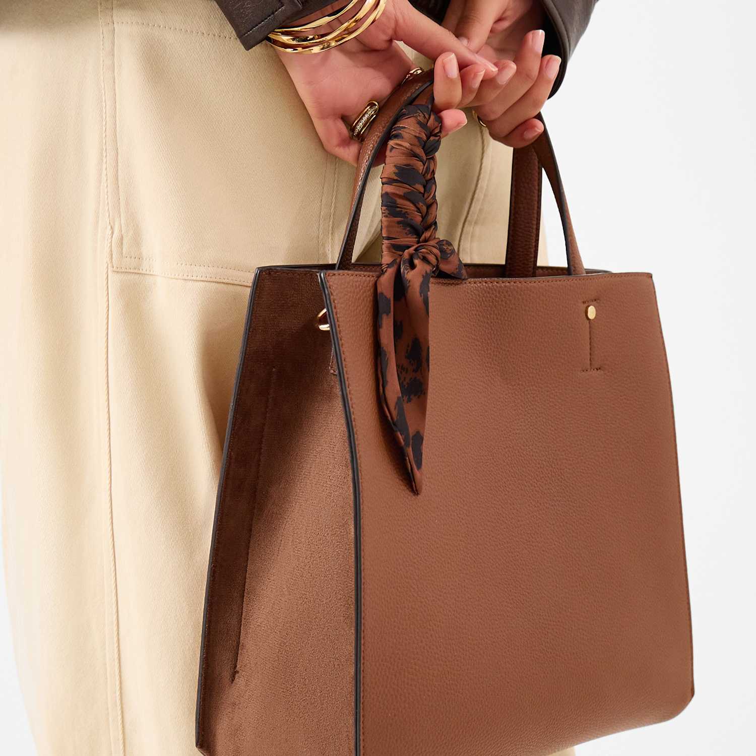 Accessorize Women's Leopard Print Scarf Handle Handbag - Tan - Available at M&S