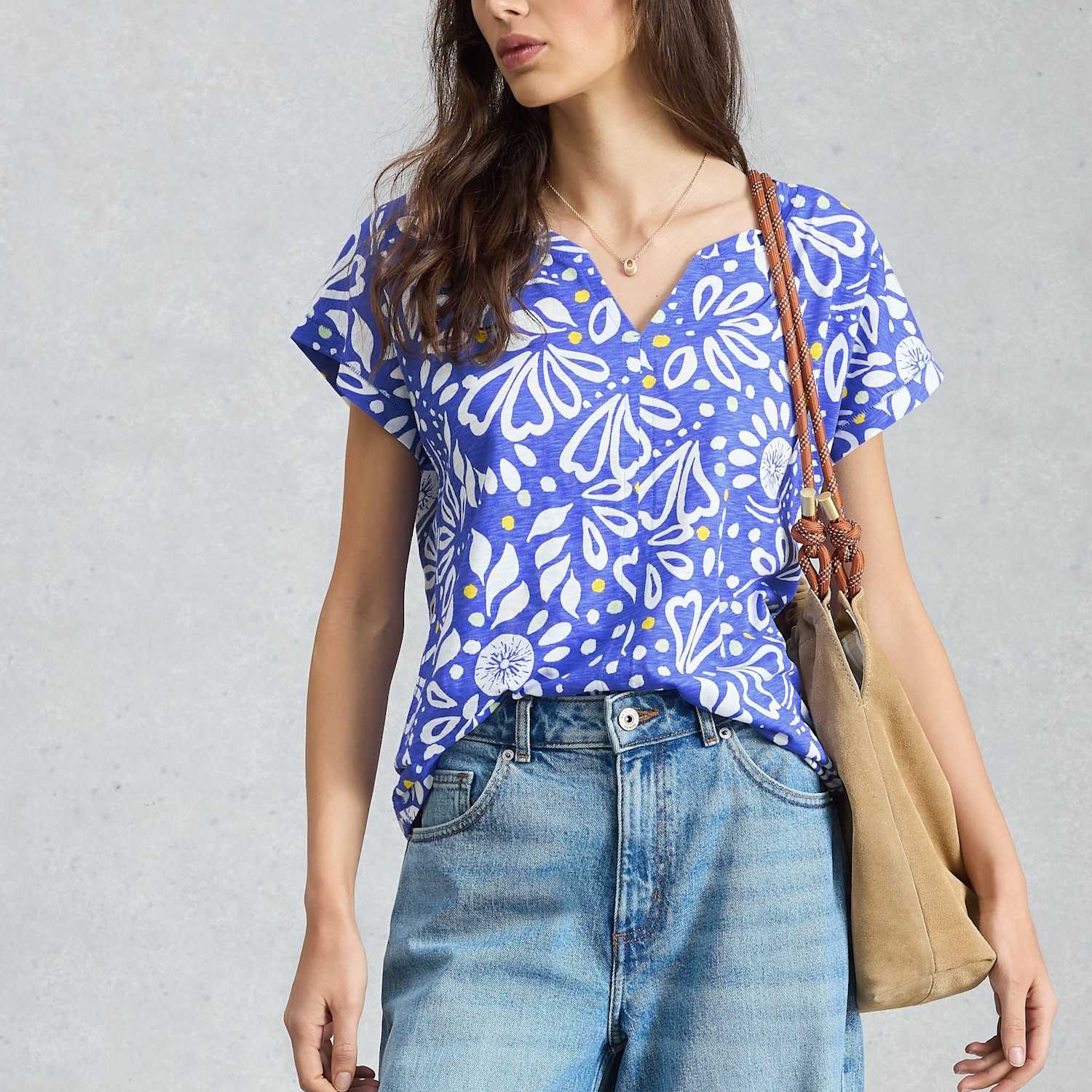 White Stuff Women's Pure Cotton Printed T-Shirt - 10 - Blue - Available at M&S