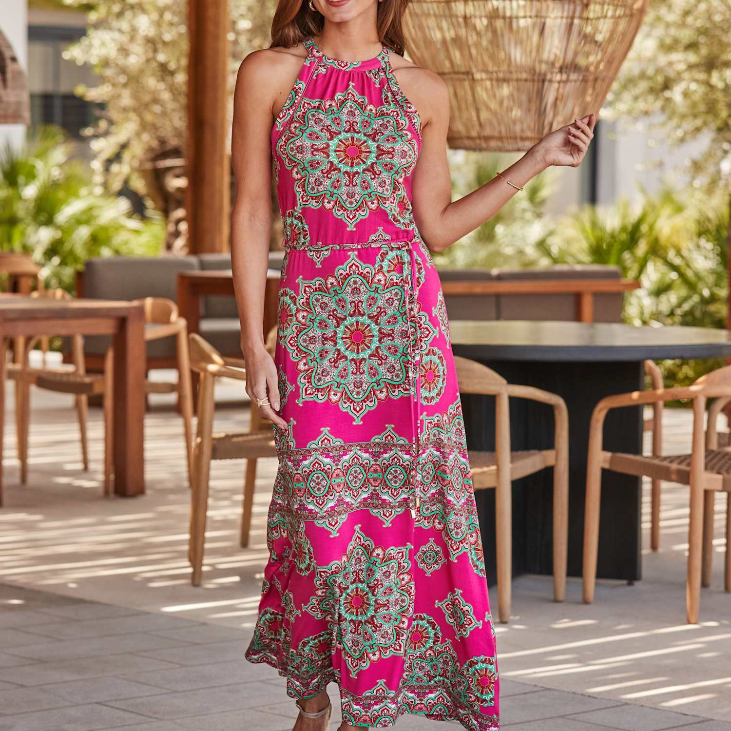 Sosandar Women's Paisley Halter Neck Midaxi Column Dress - 14 - Pink Mix - Available at M&S