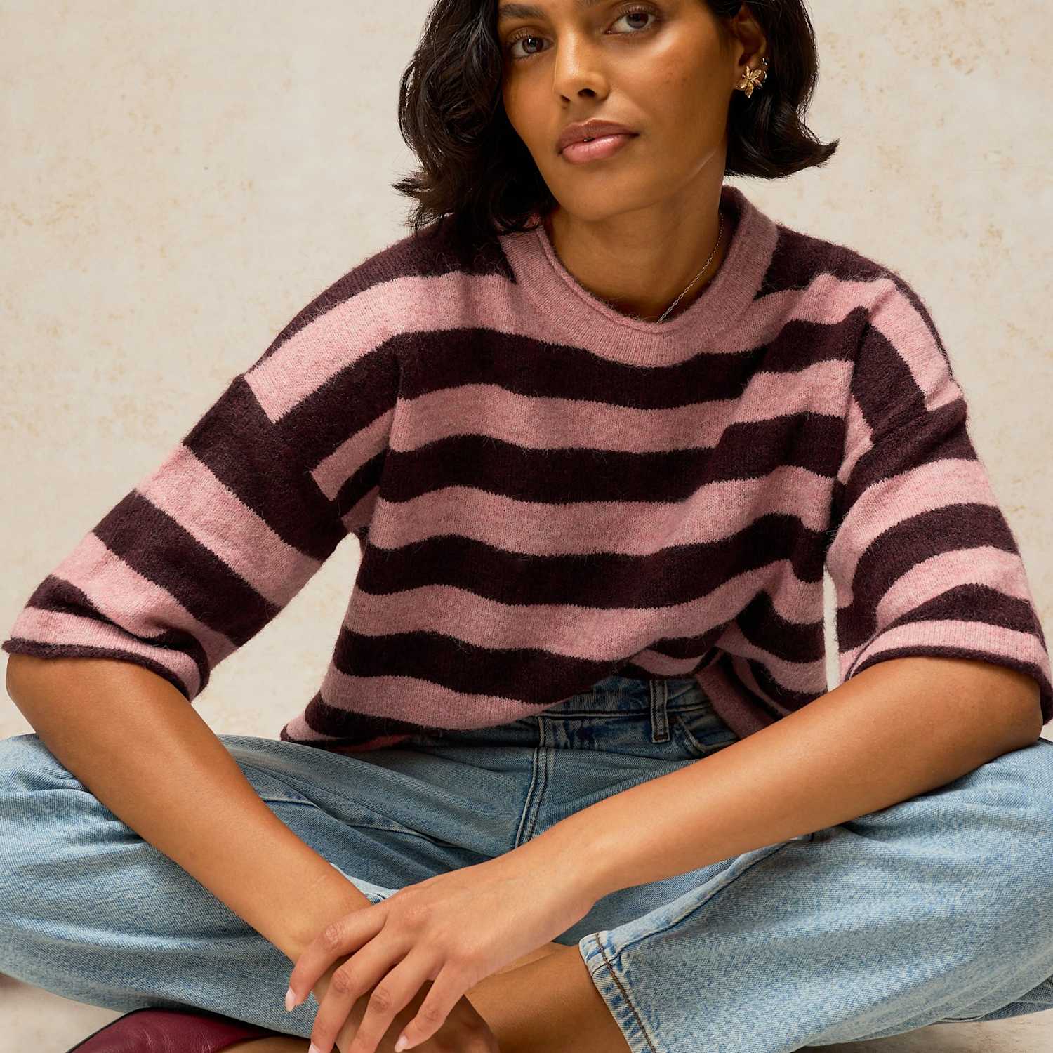 White Stuff Women's Kate Striped Knitted T-Shirt - 12 - Pink Mix - Available at M&S