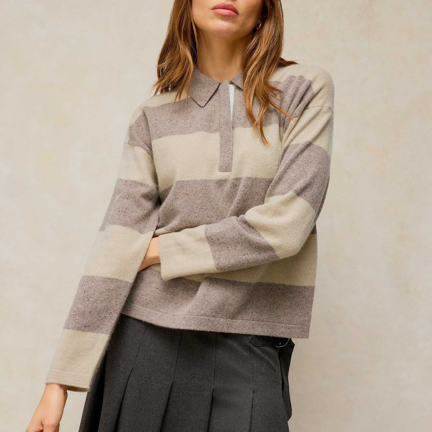 White Stuff Women's Pure Cashmere Collared Jumper - 14 - Natural Mix - Available at M&S