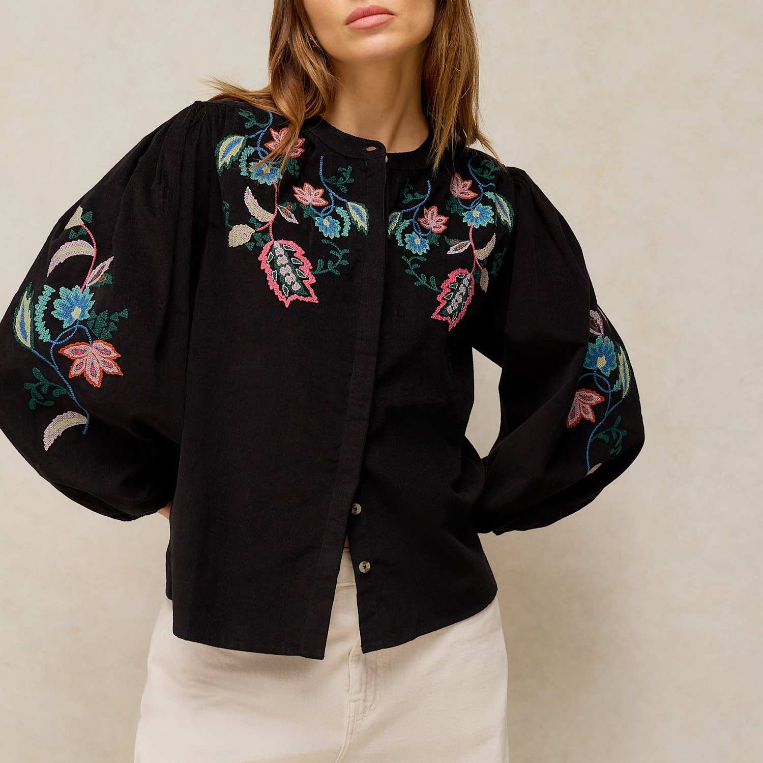 White Stuff Women's Wren Pure Cotton Printed Notch Neck Blouse - 10 - Black Mix - Available at M&S