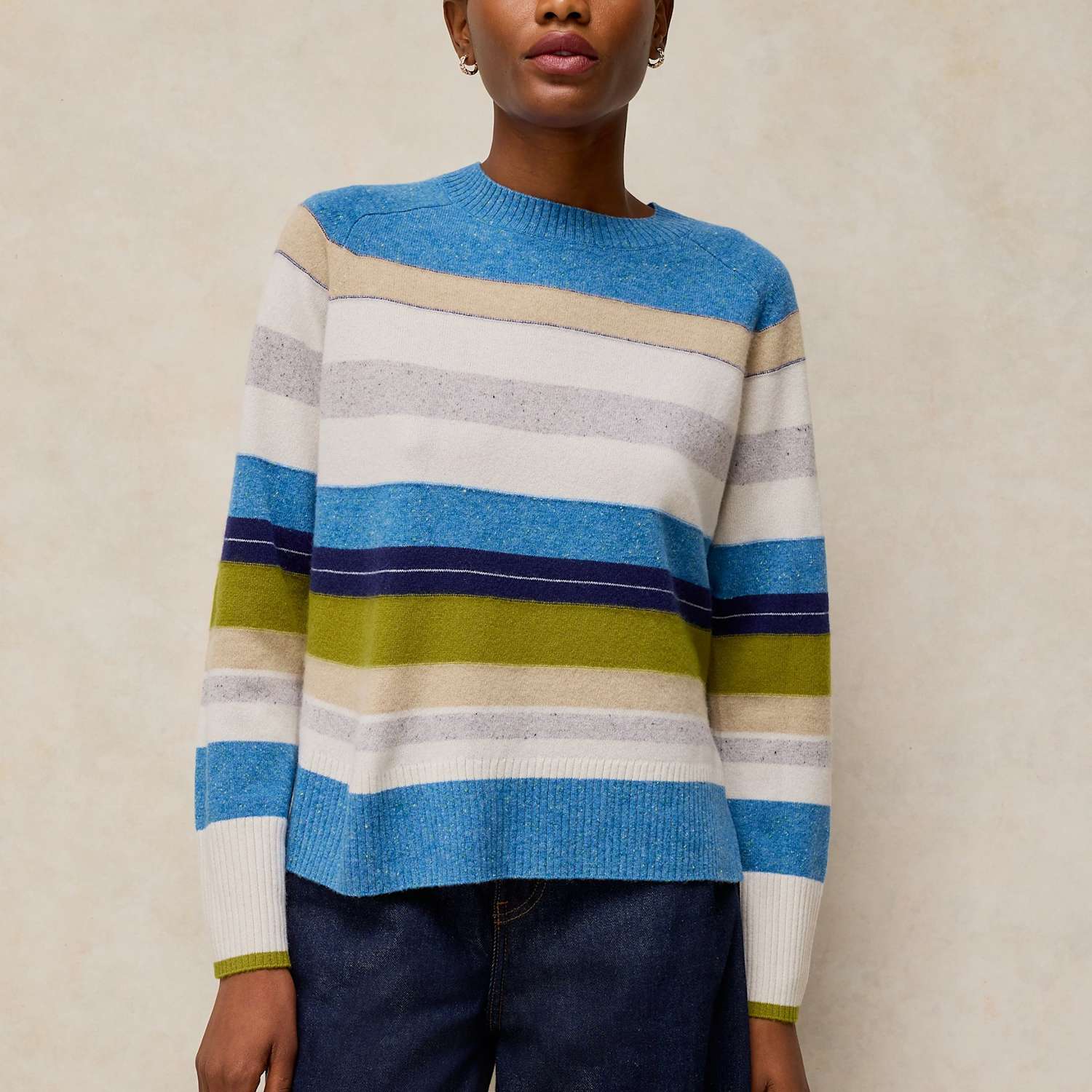 White Stuff Women's Pure Cashmere Striped Crew Neck Jumper - 14 - Blue Mix - Available at M&S