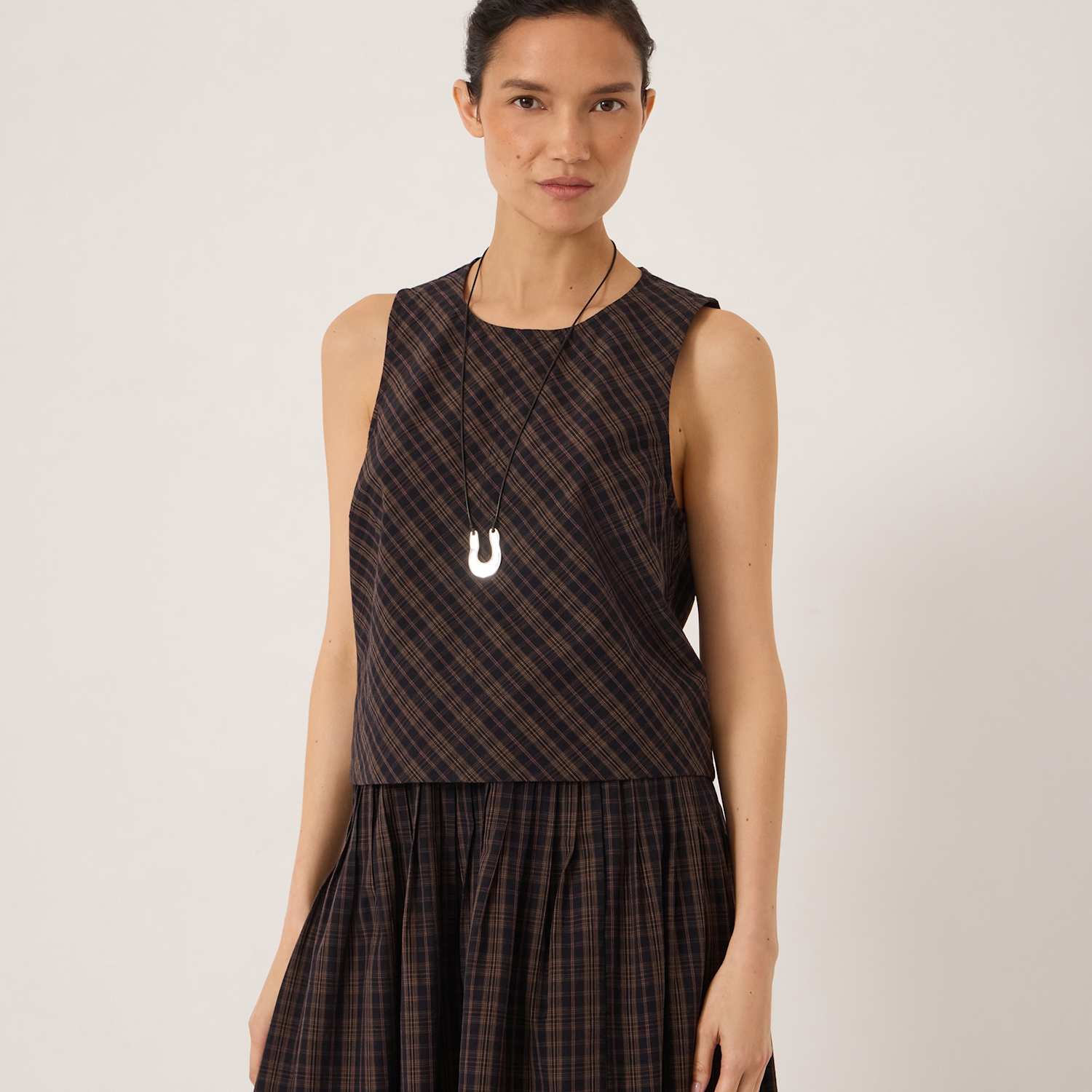 Hush Women's Pure Cotton Checked Shell Top - 12 - Brown Mix - Available at M&S