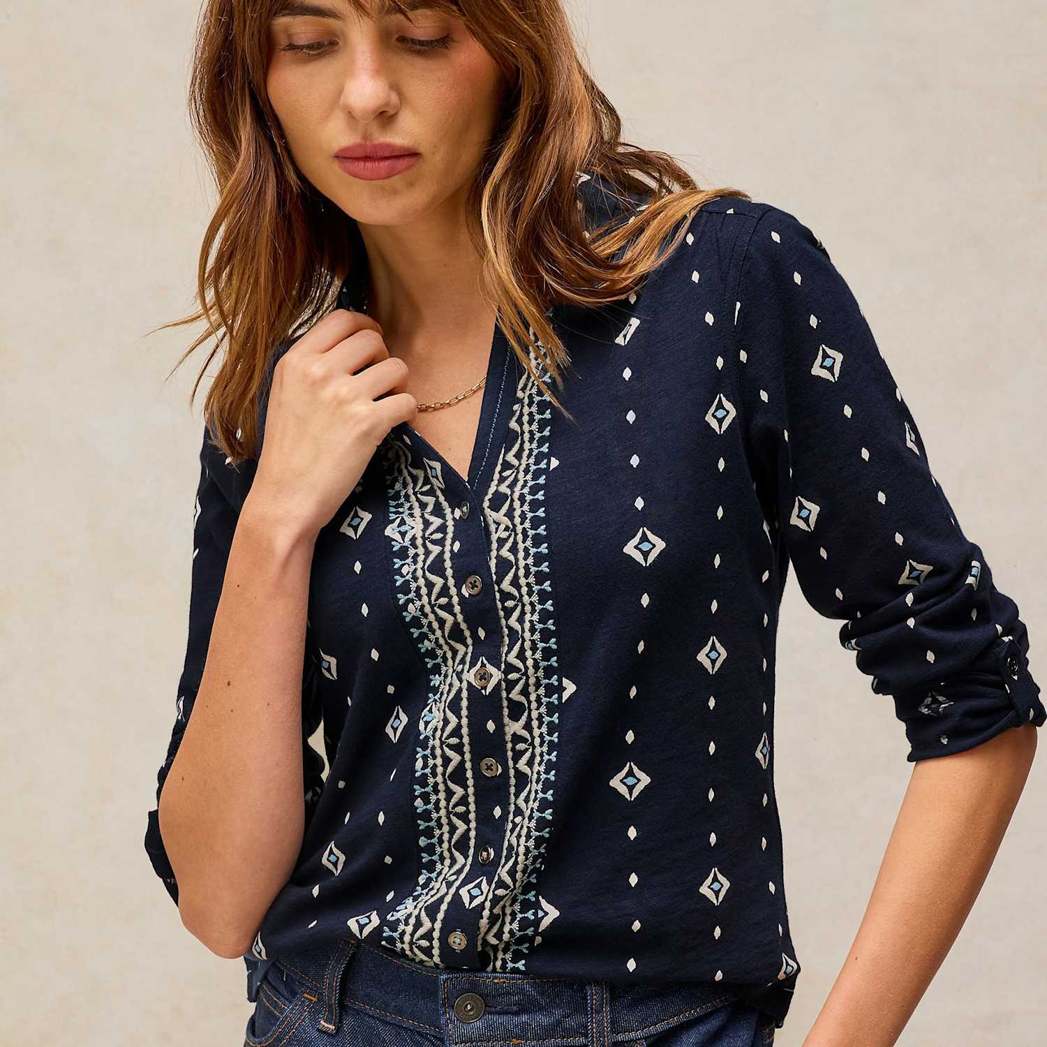 White Stuff Women's Annie Pure Cotton Printed Collared Shirt - 20 - Navy Mix - Available at M&S