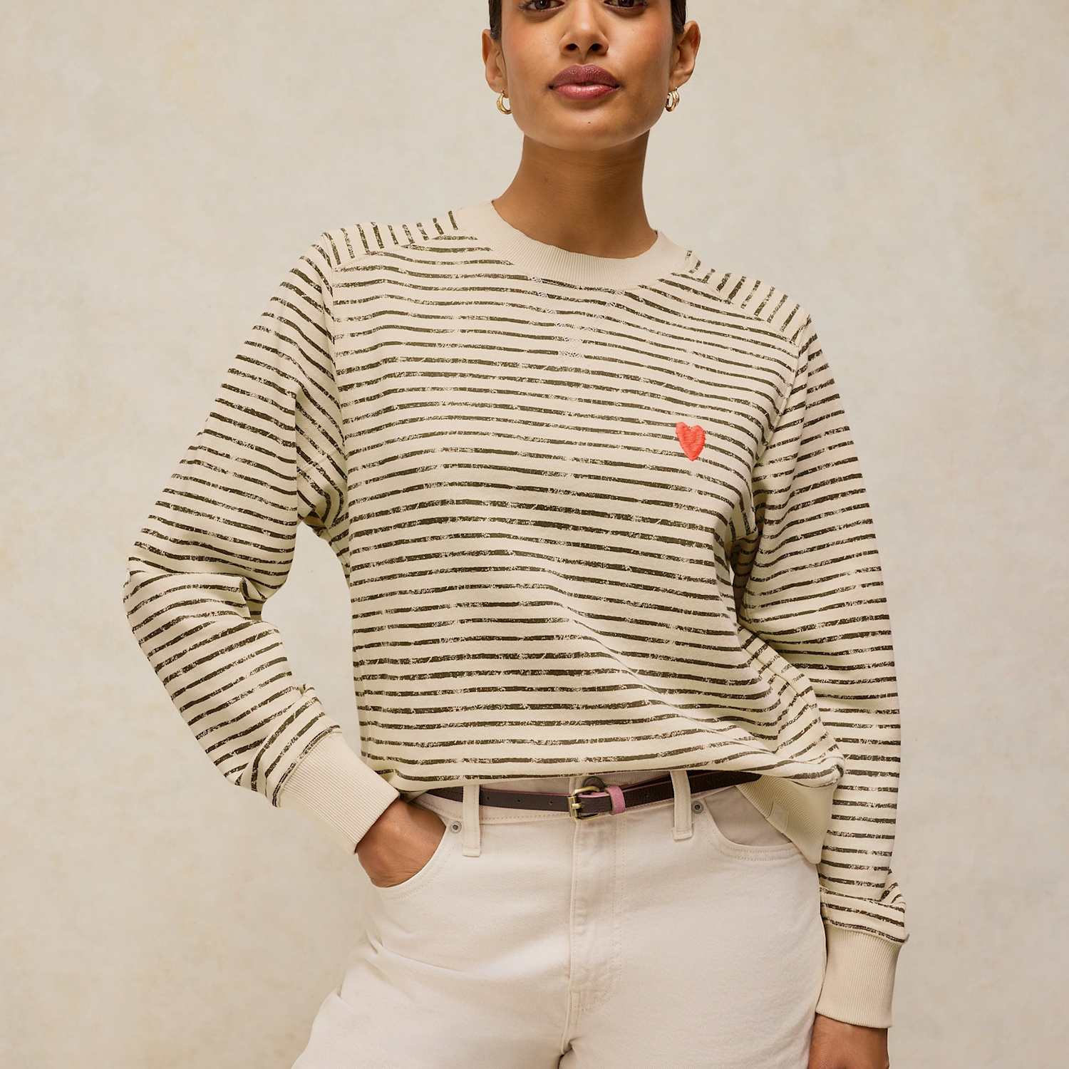 White Stuff Women's Pure Cotton Crew Neck Sweatshirt - 22 - Ivory Mix - Available at M&S