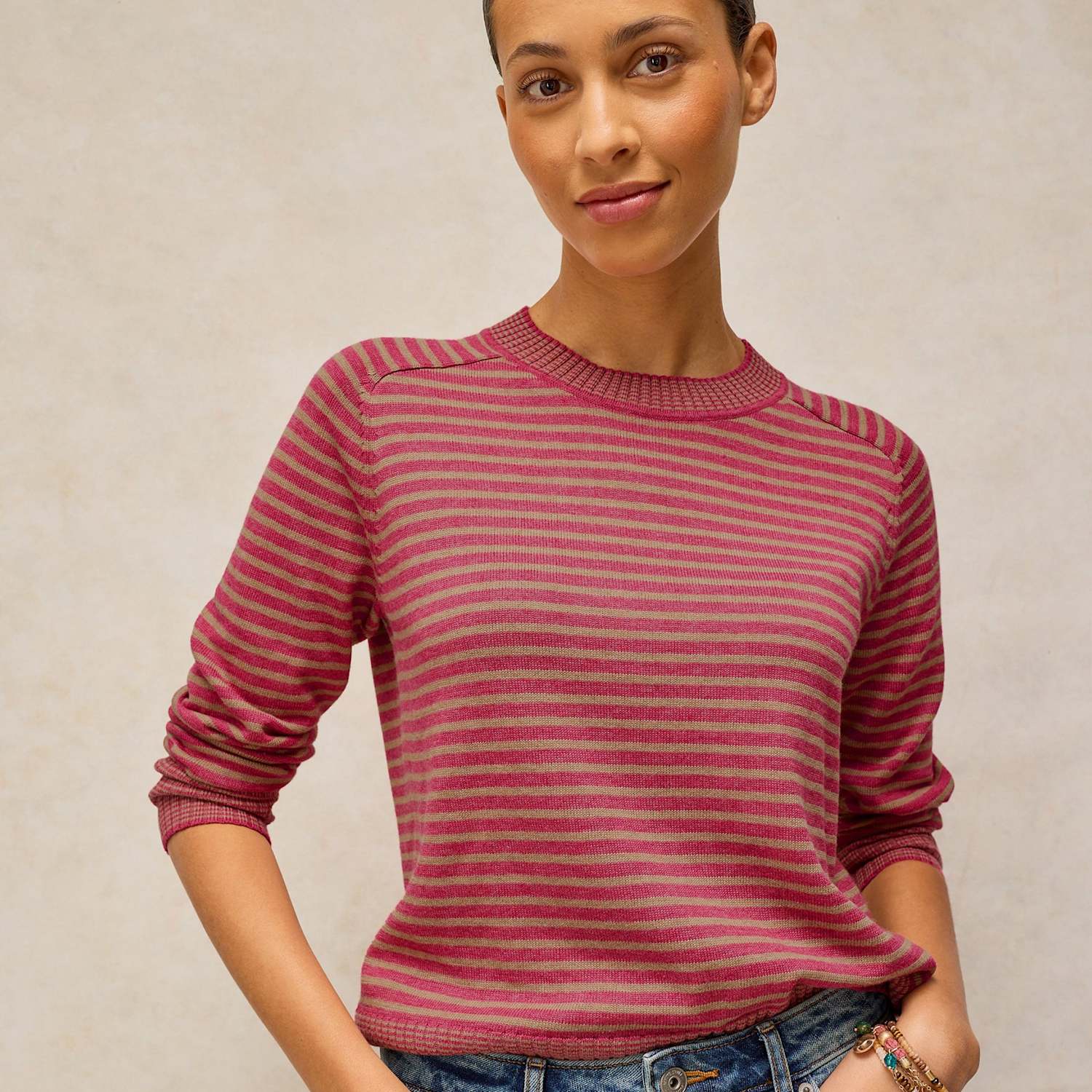 White Stuff Women's Sienna Cotton Rich Striped Crew Neck Jumper - 10 - Pink Mix - Available at M&S