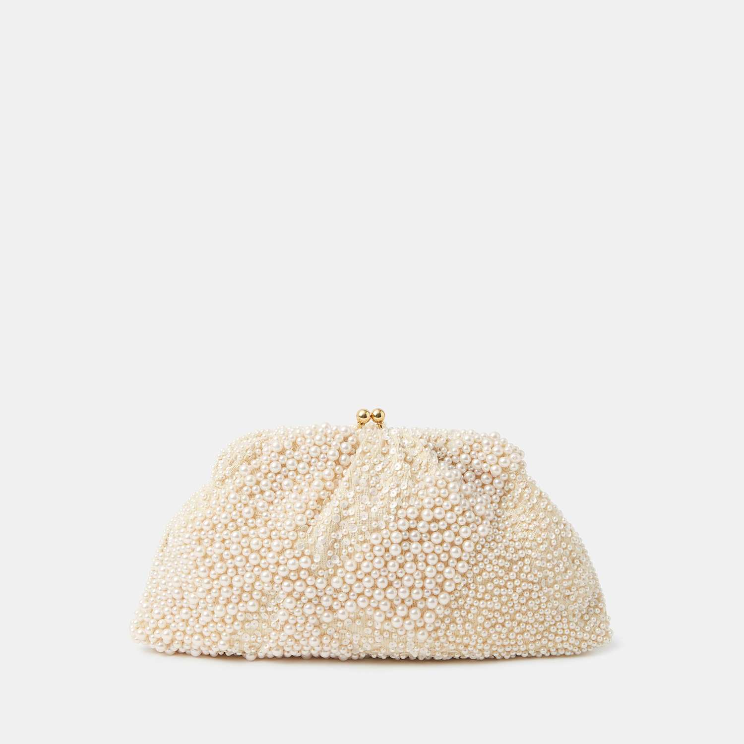 Accessorize Women's Beaded Woven Top Handle Clutch Bag - Ivory - Available at M&S