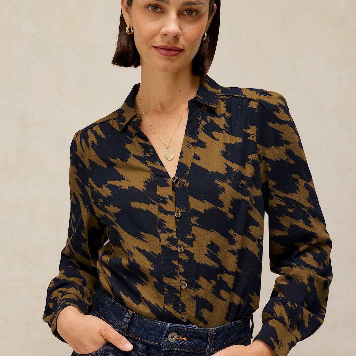 White Stuff Women's Ronley Cotton Rich Printed Collared Shirt with Modal - 18 - Green - Available at M&S