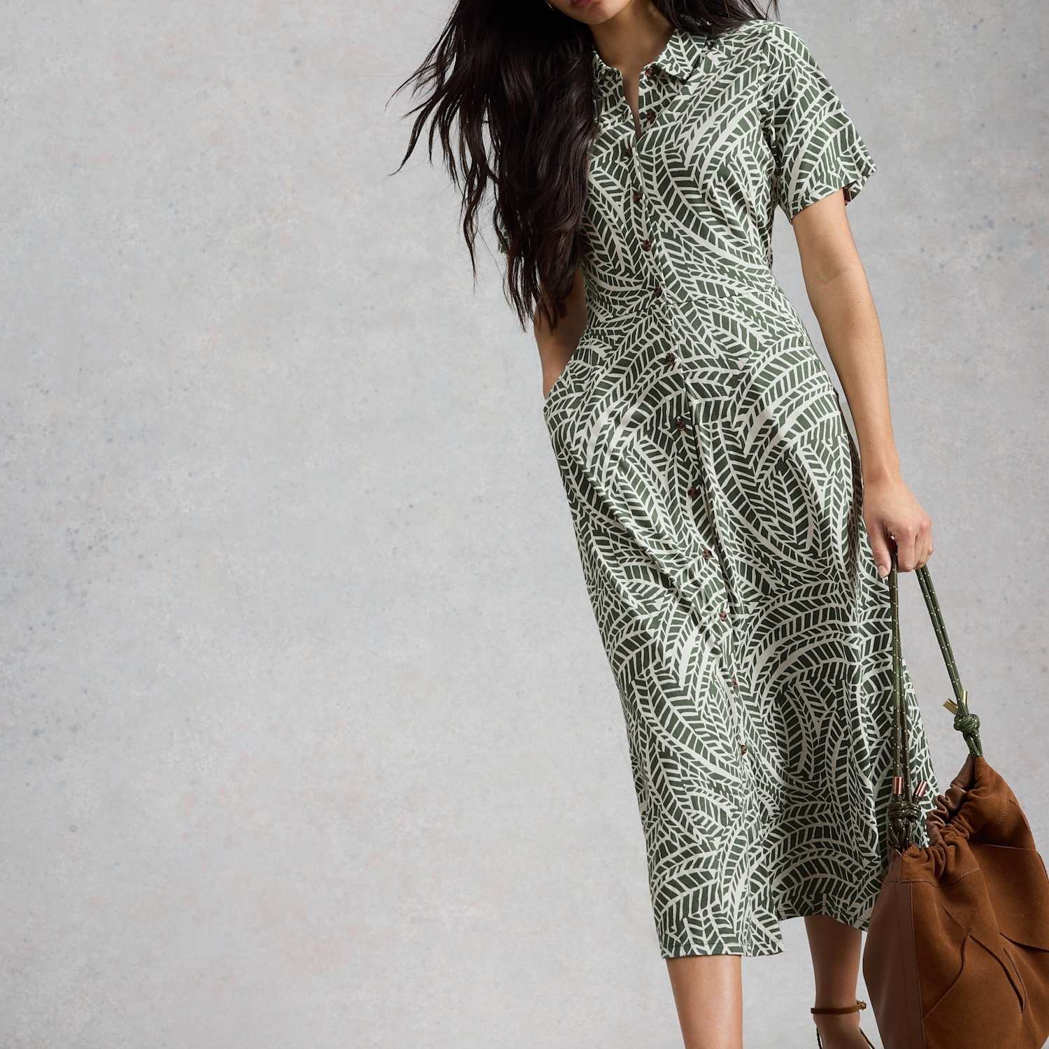White Stuff Women's Jersey Printed Midi Shirt Dress - 16 - Green Mix - Available at M&S
