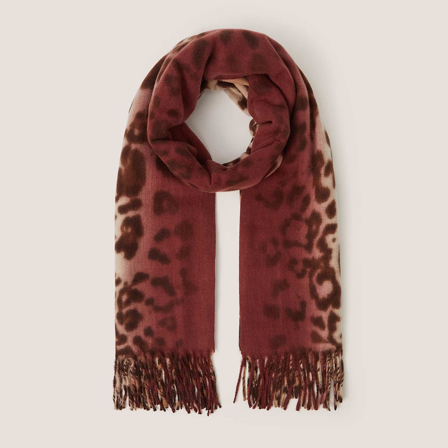 Monsoon Women's Animal Print Fringed Scarf - Beige Mix - Available at M&S