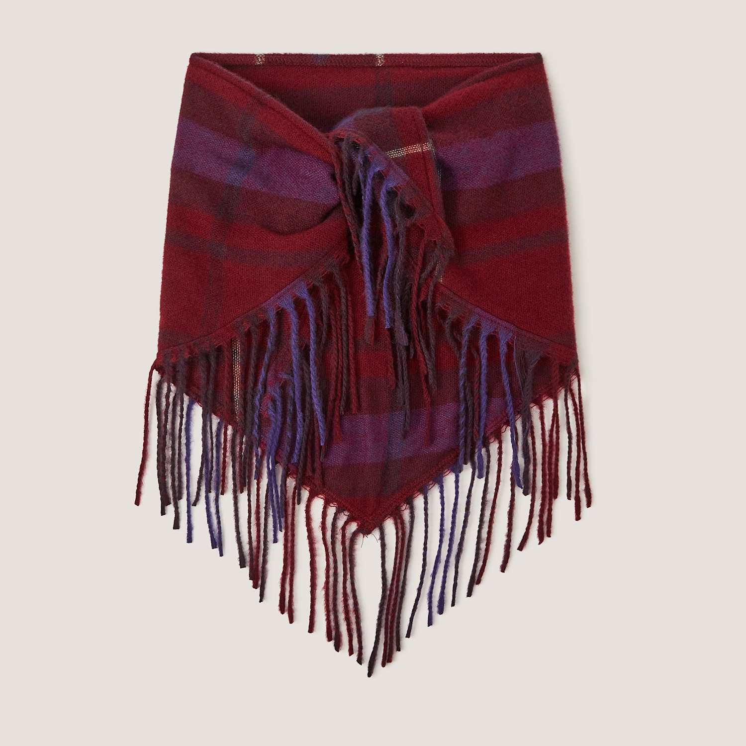 Monsoon Women's Checked Triangle Fringed Triangle Scarf - Burgundy Mix - Available at M&S