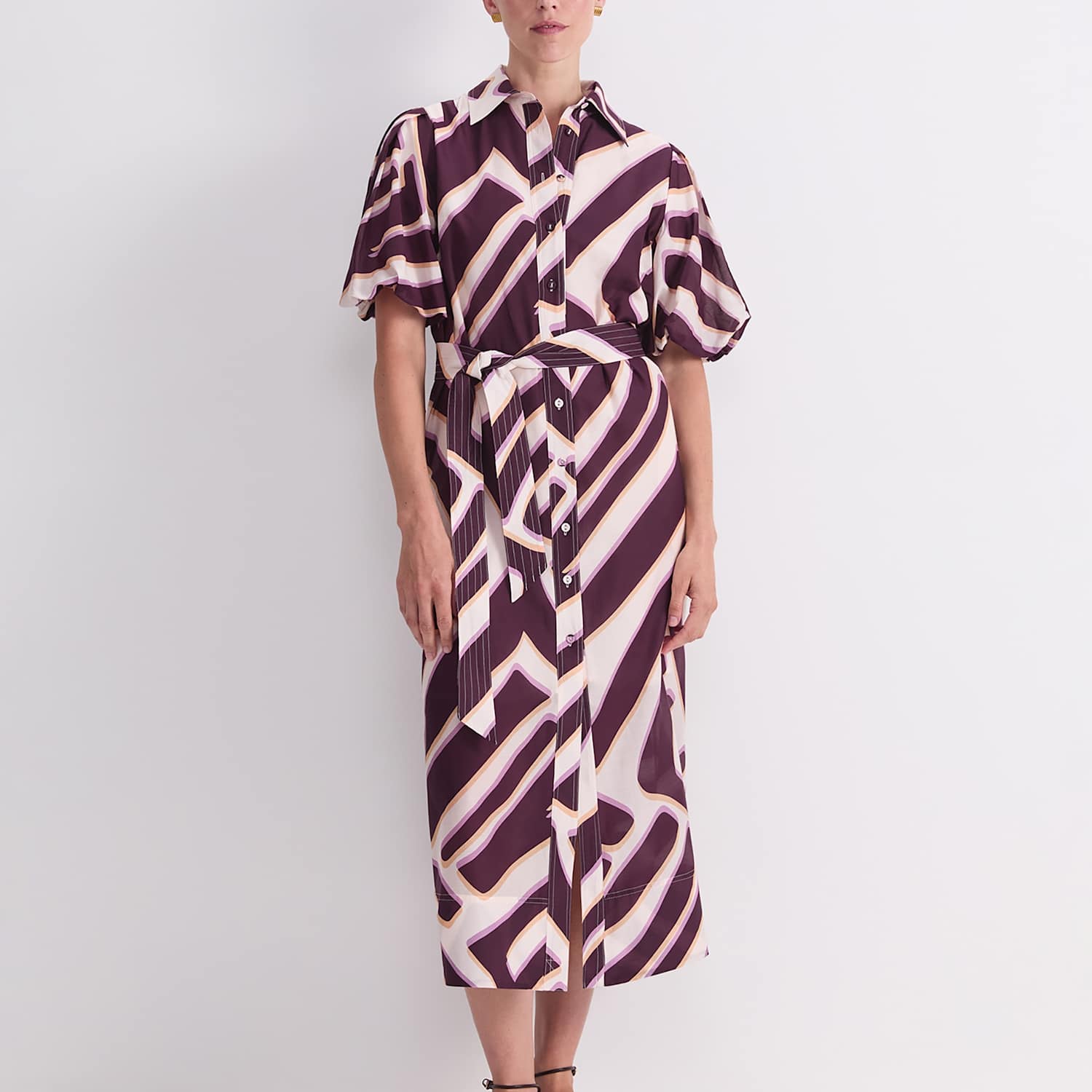 Sportscraft Women's Cotton Rich Printed Midi Shirt Dress with Silk - 10 - Purple Mix - Available at M&S