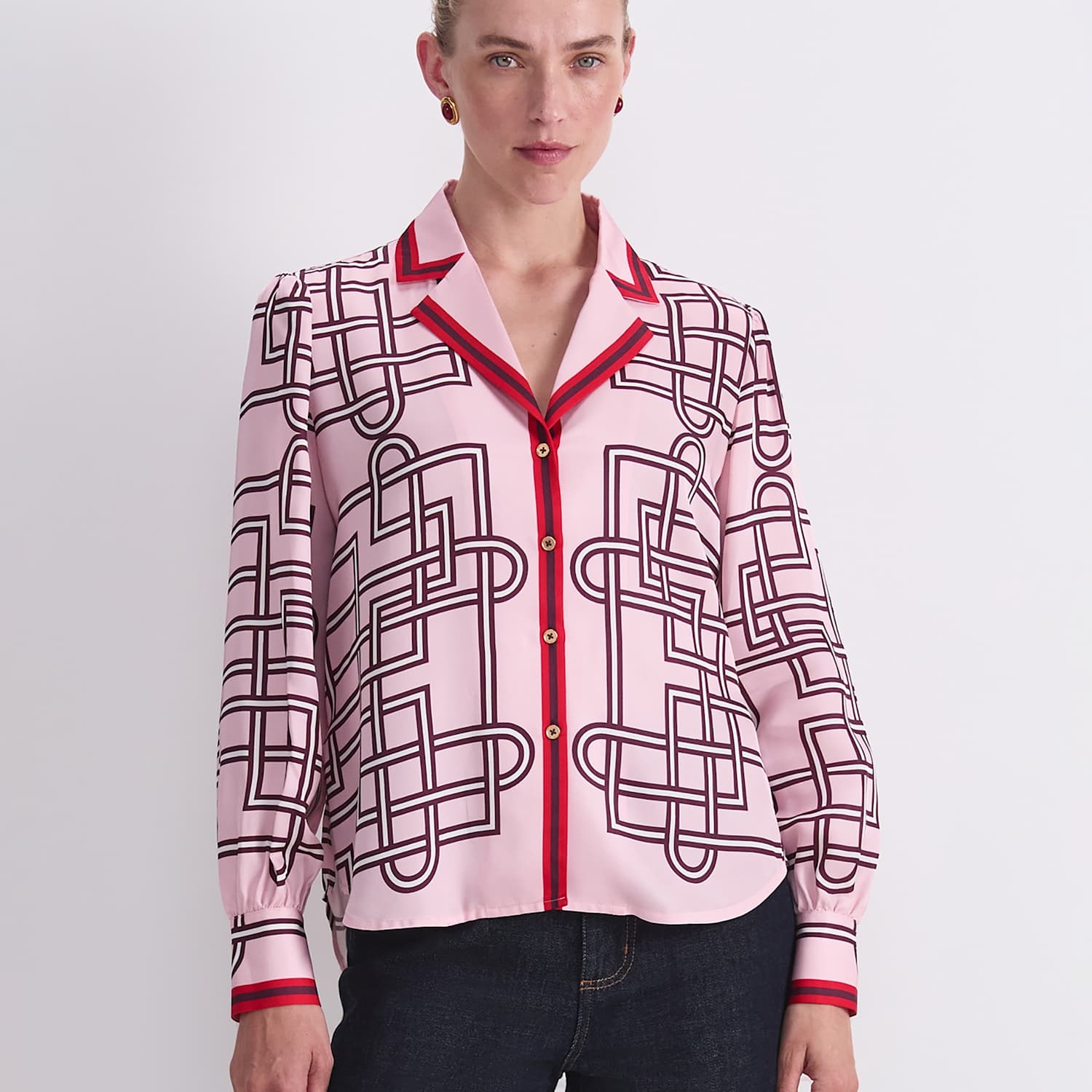 Sportscraft Women's Printed Collared Relaxed Blouse - 8 - Pink Mix - Available at M&S